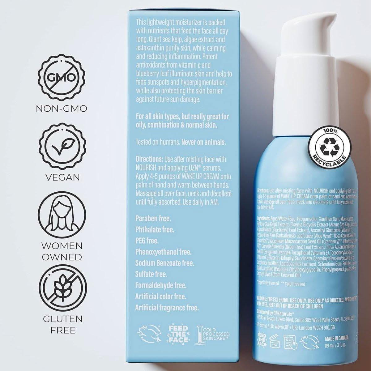 OZNATURALS Wake Up Cream – Lightweight Daily Moisturizer – 50ml | Brightening, Hydrating & Protective Skincare OZNATURALS WAKE up CREAM: Vitamin C Moisturizer, Sea Infused Herbal - 90ml - Glam Global UKOZNATURALS