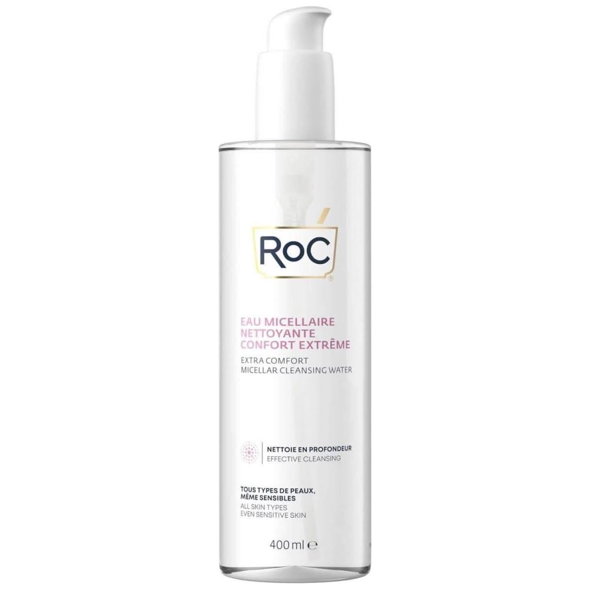 RoC Extra Comfort Cleansing Water – 200ml  Gentle, Soap-Free Cleanser for Sensitive Skin | Face & Eyes RoC Skincare Extra Comfort Cleansing Water 200 ml - Glam Global UKRoC Skincare