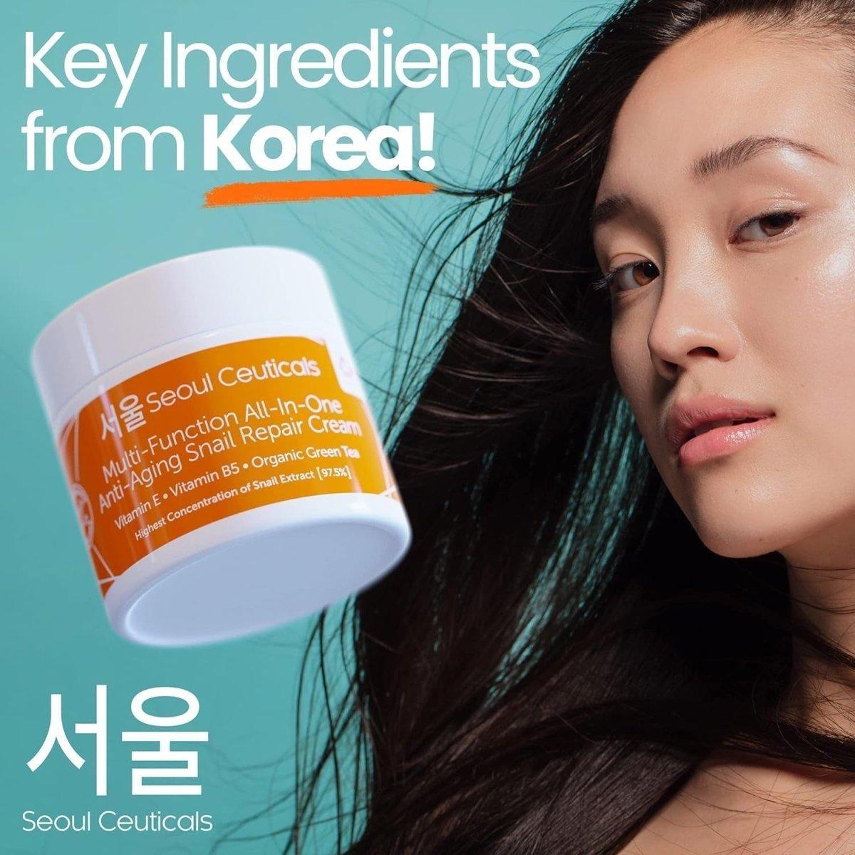 SeoulCeuticals Multi Function All-In-One Snail Repair Cream – 60ml | 97.5% Snail Mucin + Organic Botanicals for Youthful, Radiant Skin SeoulCeuticals Multi Function All in One Snail Repair Cream - 60ml - Glam Global UKSeoulCeuticals