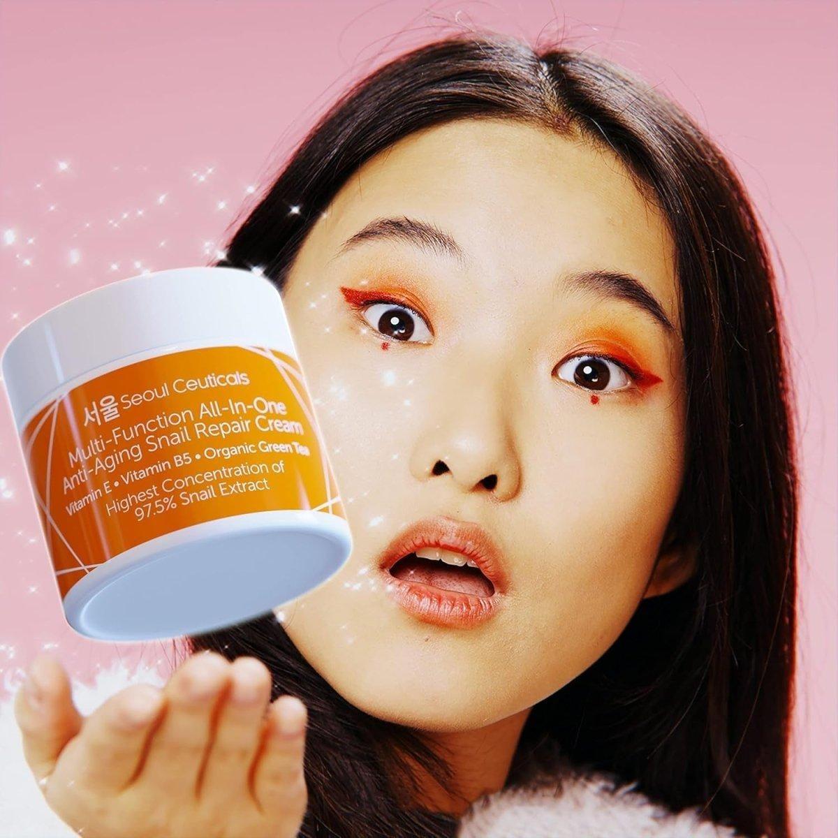 SeoulCeuticals Multi Function All-In-One Snail Repair Cream – 60ml | 97.5% Snail Mucin + Organic Botanicals for Youthful, Radiant Skin SeoulCeuticals Multi Function All in One Snail Repair Cream - 60ml - Glam Global UKSeoulCeuticals
