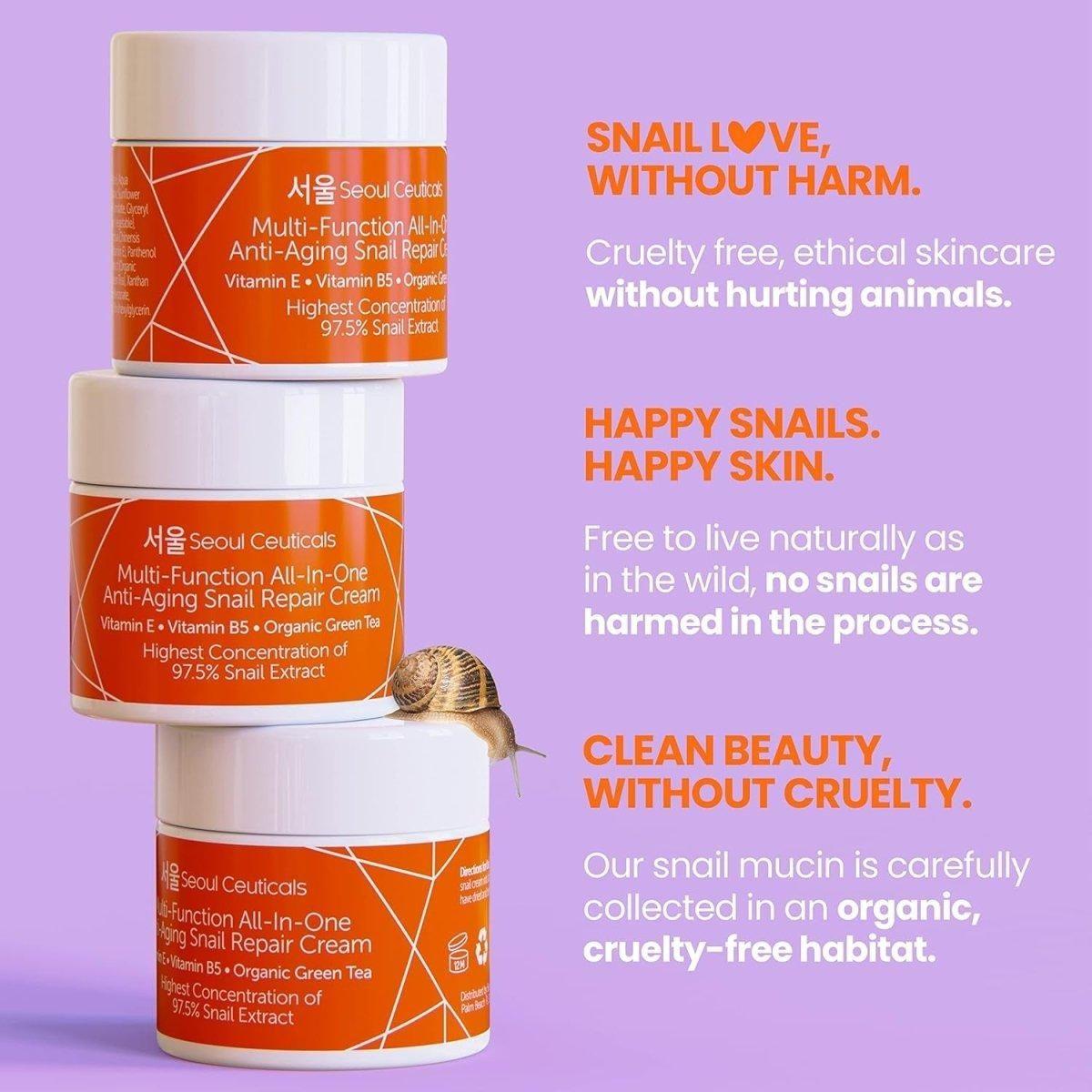 SeoulCeuticals Multi Function All-In-One Snail Repair Cream – 60ml | 97.5% Snail Mucin + Organic Botanicals for Youthful, Radiant Skin SeoulCeuticals Multi Function All in One Snail Repair Cream - 60ml - Glam Global UKSeoulCeuticals