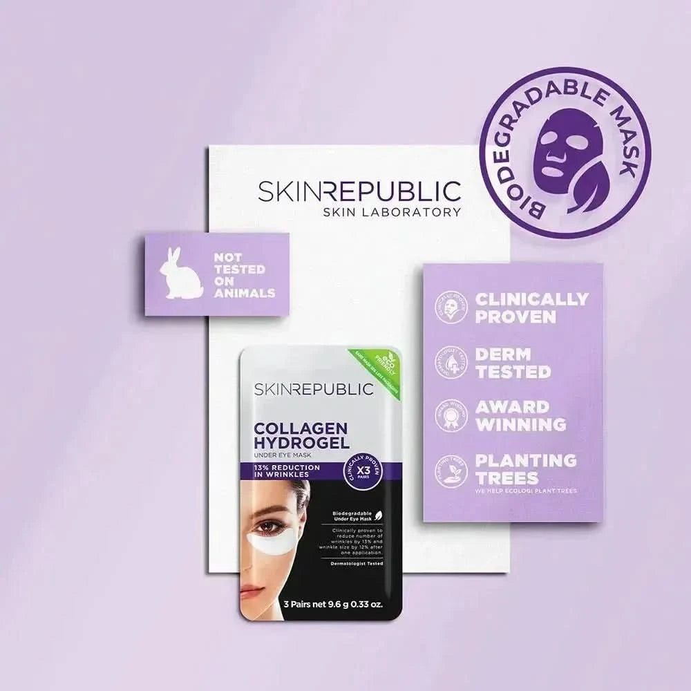 Skin Republic Collagen Hydrogel Under Eye Patches (3 Pairs) | Brightening, Firming & Anti-Aging Eye Treatment Skin Republic Collagen Hydrogel Under Eye Patches (3 Pairs) - Glam Global UKSkin Republic