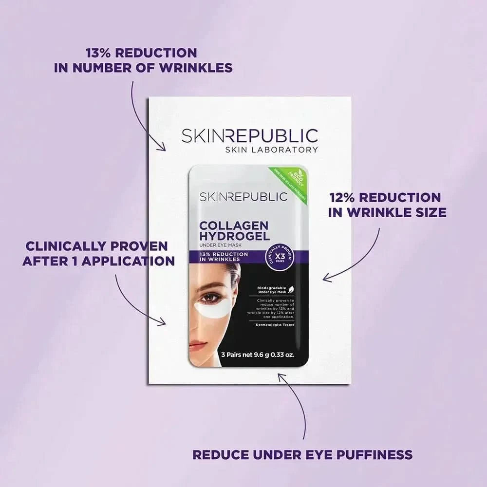 Skin Republic Collagen Hydrogel Under Eye Patches (3 Pairs) | Brightening, Firming & Anti-Aging Eye Treatment Skin Republic Collagen Hydrogel Under Eye Patches (3 Pairs) - Glam Global UKSkin Republic