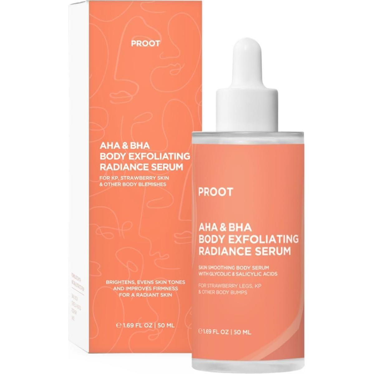 Proot AHA & BHA Body Exfoliating Radiance Serum – 50ml | Strawberry Legs & Keratosis Pilaris Treatment for Smoother Skin Proot AHA & BHA Body Exfoliating Radiance Serum - 50ml - Glam Global UKProot
