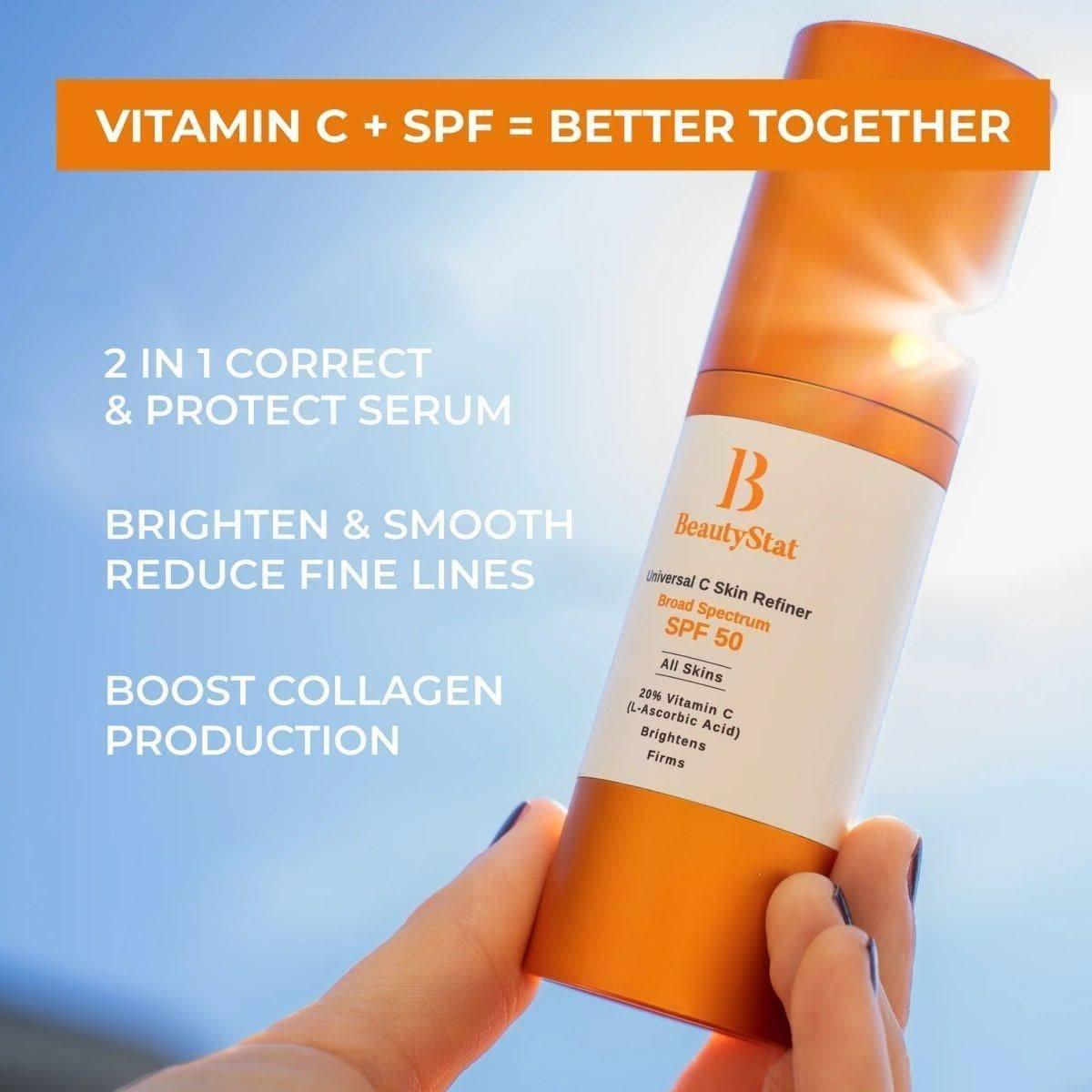 BeautyStat Universal C Skin Refiner Vitamin C Serum + SPF 50 Mineral Sunscreen – 30ml | Brightening & Anti-Aging UV Protection BeautyStat Universal C Skin Refiner Vitamin C Serum + SPF 50 Mineral Sunscreen - 30ml - Glam Global UKBeautyStat