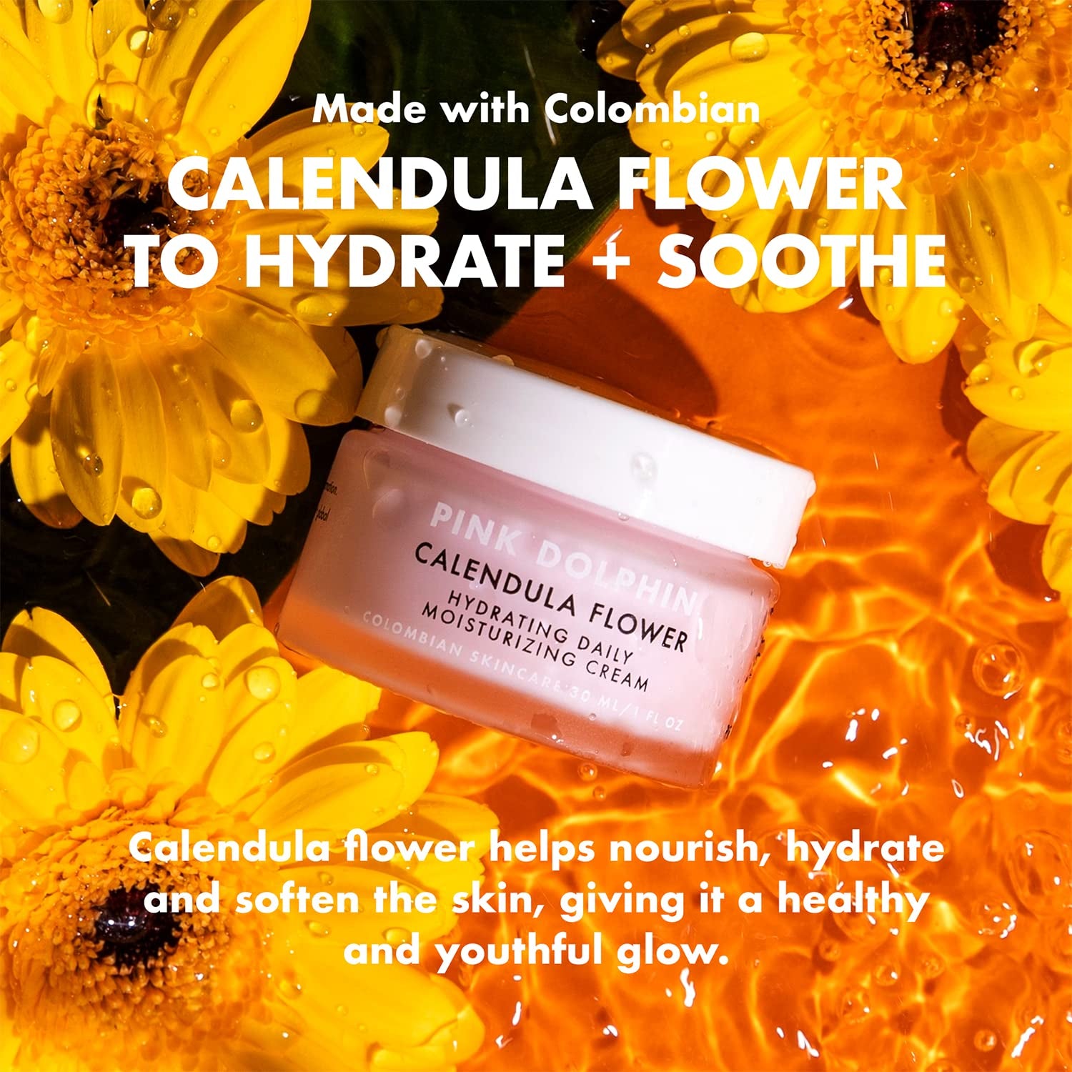 Pink Dolphin Calendula Flower Hydrating Daily Moisturizing Cream – 30ml | Soothes, Hydrates & Repairs Skin