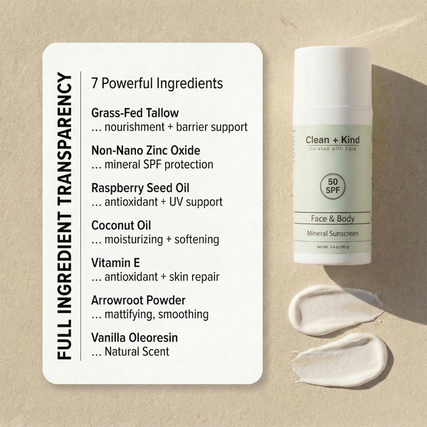 Tallow Sunscreen SPF 50 with Non-Nano Zinc Oxide – Natural Mineral, Reef-Safe & Non-Toxic Sunblock for Face & Body – Non-Greasy, Moisturizing Protection for Sensitive Skin (3.4 Oz)