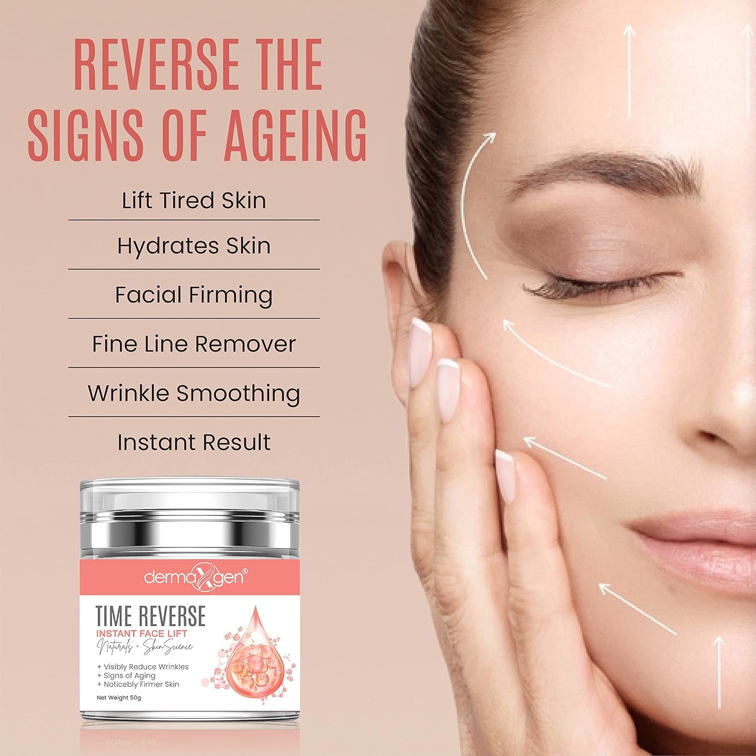 DERMAXGEN Time Reverse Instant Face Lift – 50g | 60-Second Wrinkle Lift & Firming Cream
