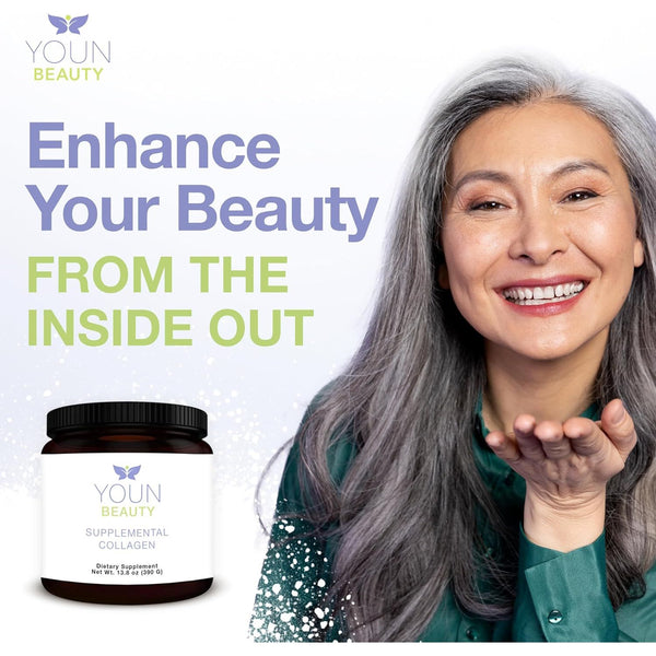 YOUN Beauty Supplemental Collagen – 390g | Multi-Peptide Powder for Skin, Hair, Nails & Joint Support