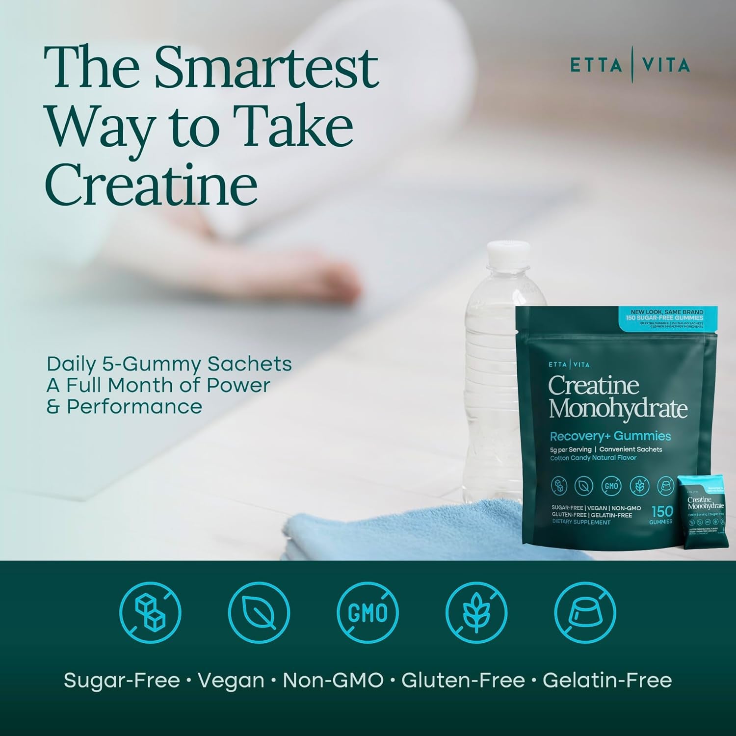 Sugar-Free Creatine Monohydrate Gummies (5G per Packet) - Potent Creatine Gummies for Men & Women, Supplement for Muscle Support, Cognitive Function - Non-Gmo, Gluten-Free, Mucuna Pruriens