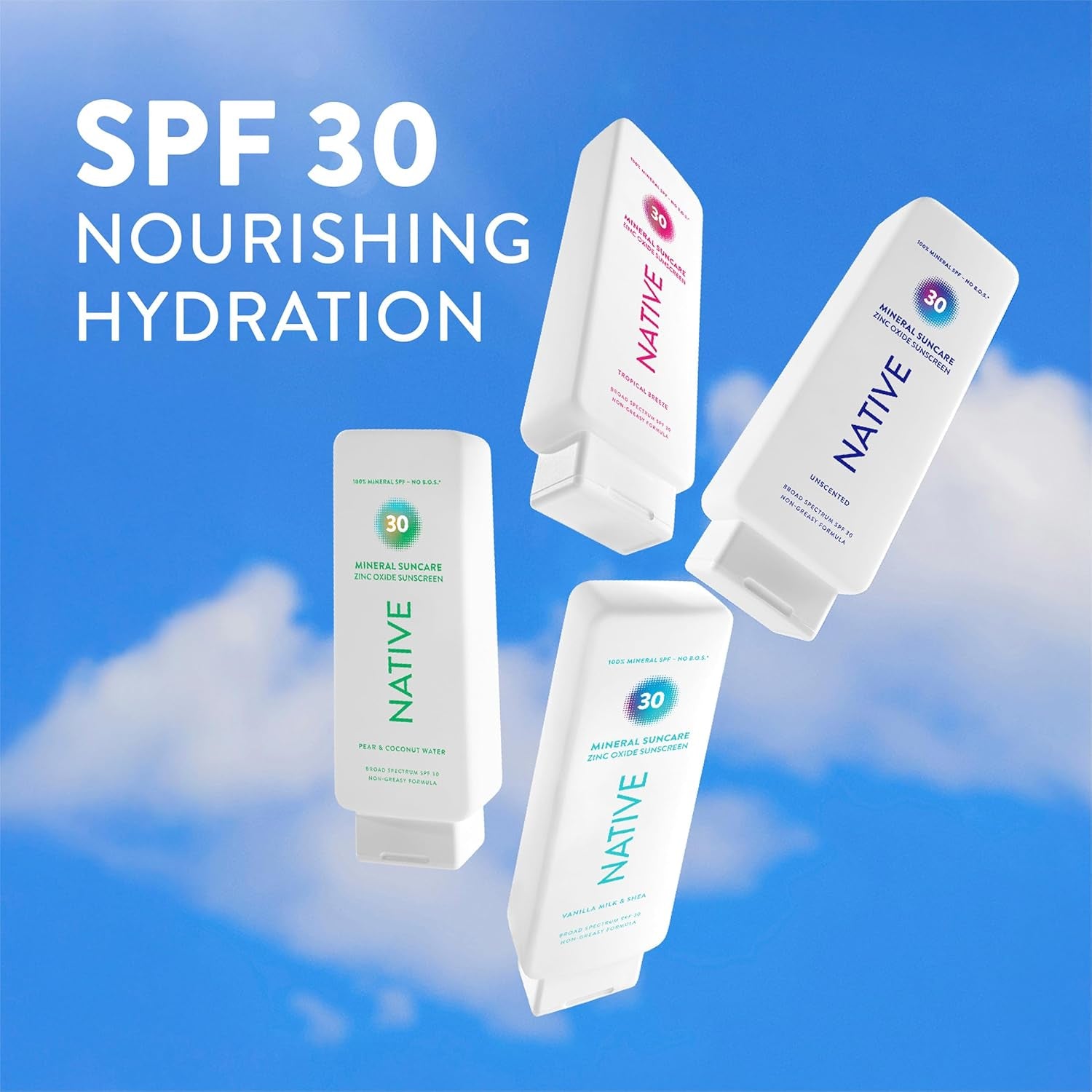 Sunscreen Lotion Tropical Breeze SPF 30, 100% Mineral SPF for Face & Body Broad Spectrum UVA UVB for Men & Women, Suitable for Sensitive Skin & Hawaii Compliant, Lightweight & No Residue, 7Oz