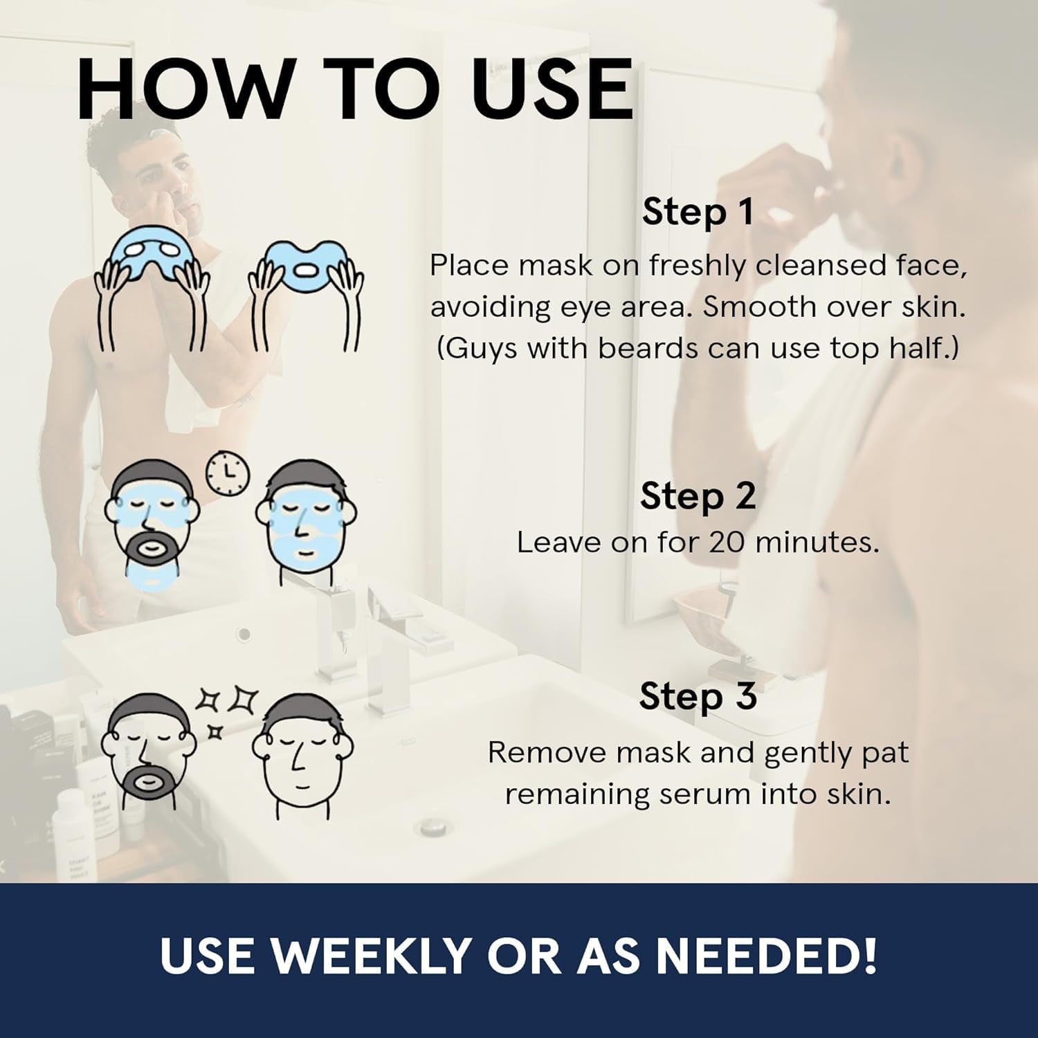 BRO MASK Premium Korean Face Mask for Men (4 X 1 Pack) - anti Aging Sheet Masks W/Hydrogel, Vitamin C, Hydrolyzed Collagen, & Hyaluronic Acid - Perfect Skin Care for Men