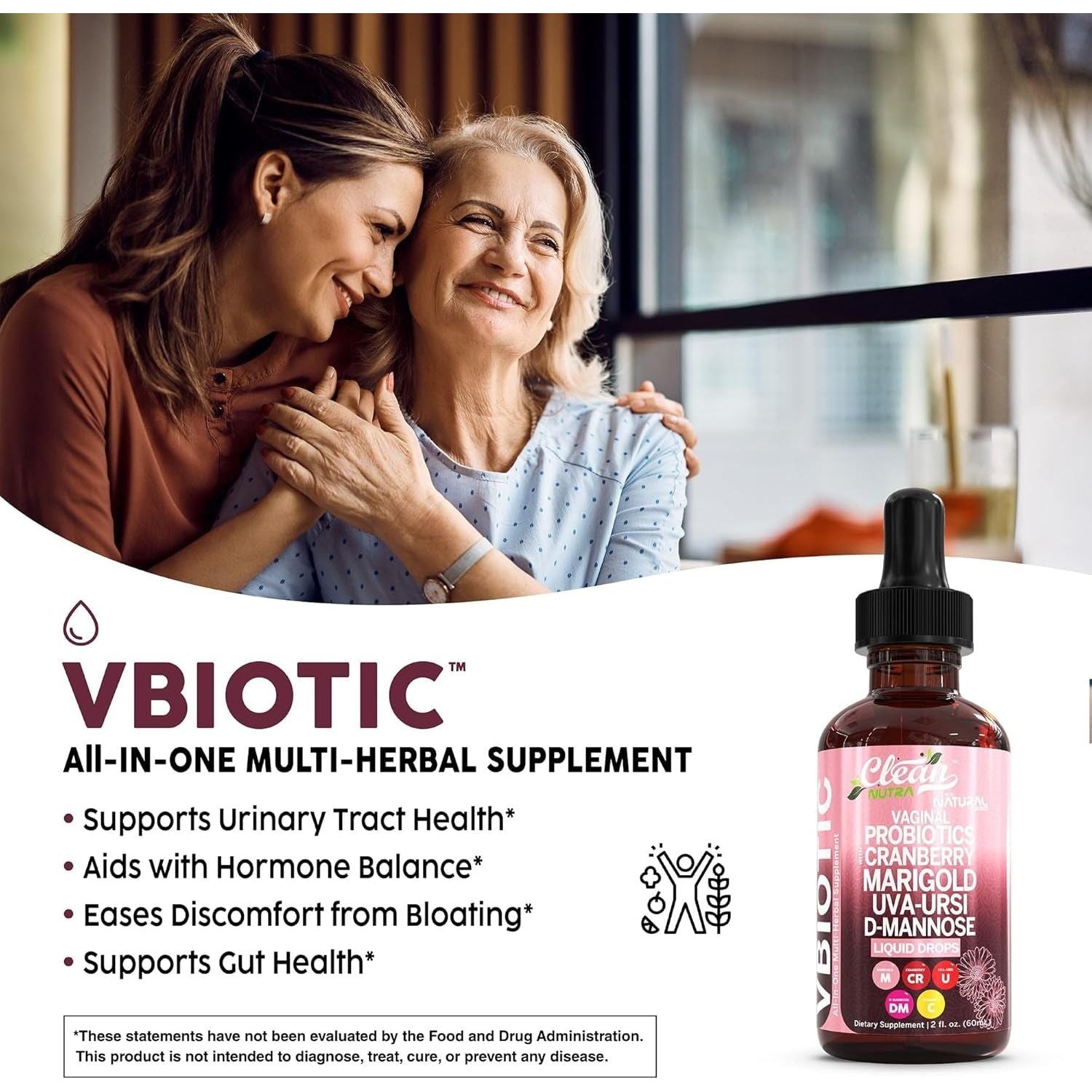 Clean Nutraceuticals Vaginal Probiotic Drops – 60ml | D-Mannose, Cranberry, Uva Ursi & Black Cohosh for Urinary, Vaginal & Hormonal Health