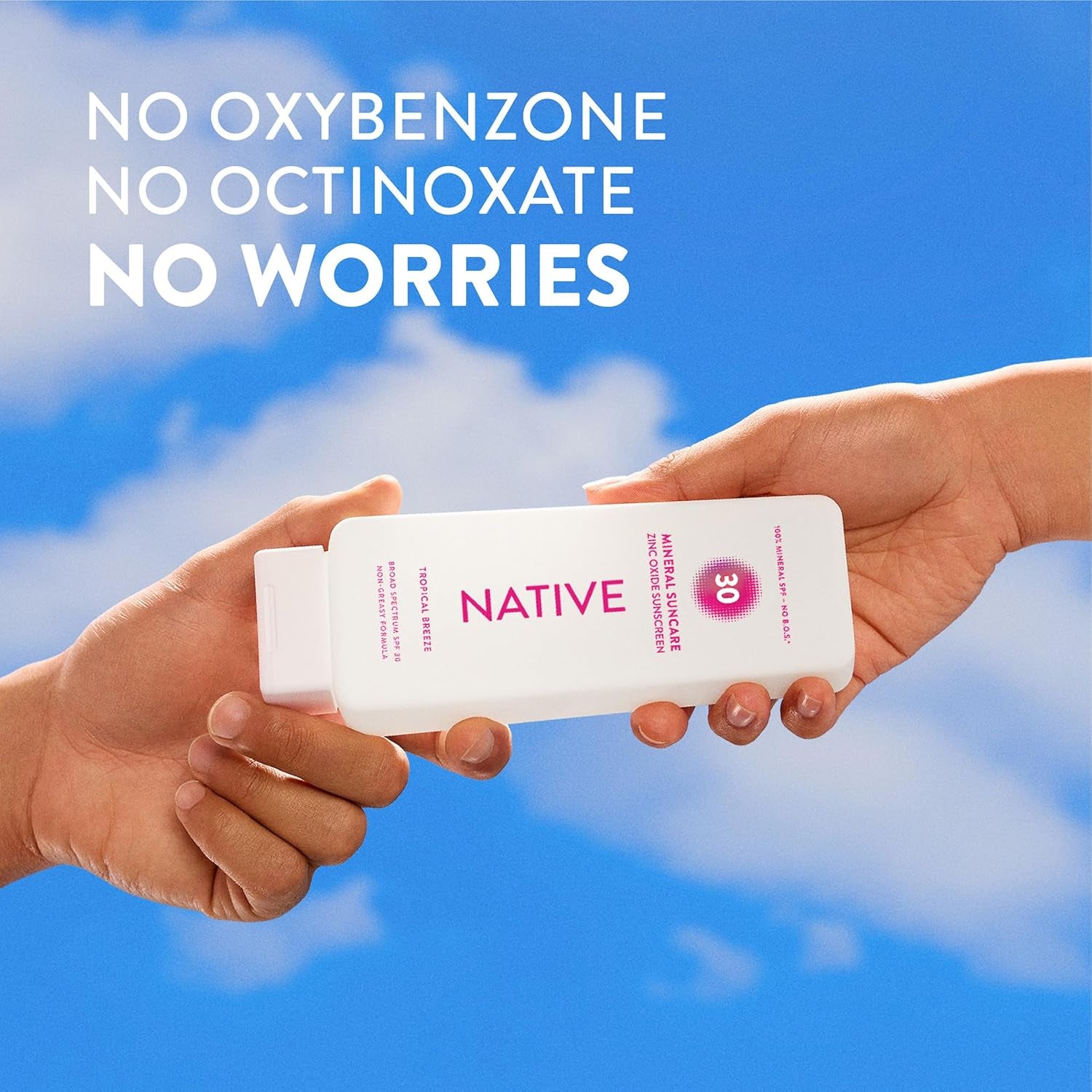 Sunscreen Lotion Tropical Breeze SPF 30, 100% Mineral SPF for Face & Body Broad Spectrum UVA UVB for Men & Women, Suitable for Sensitive Skin & Hawaii Compliant, Lightweight & No Residue, 7Oz