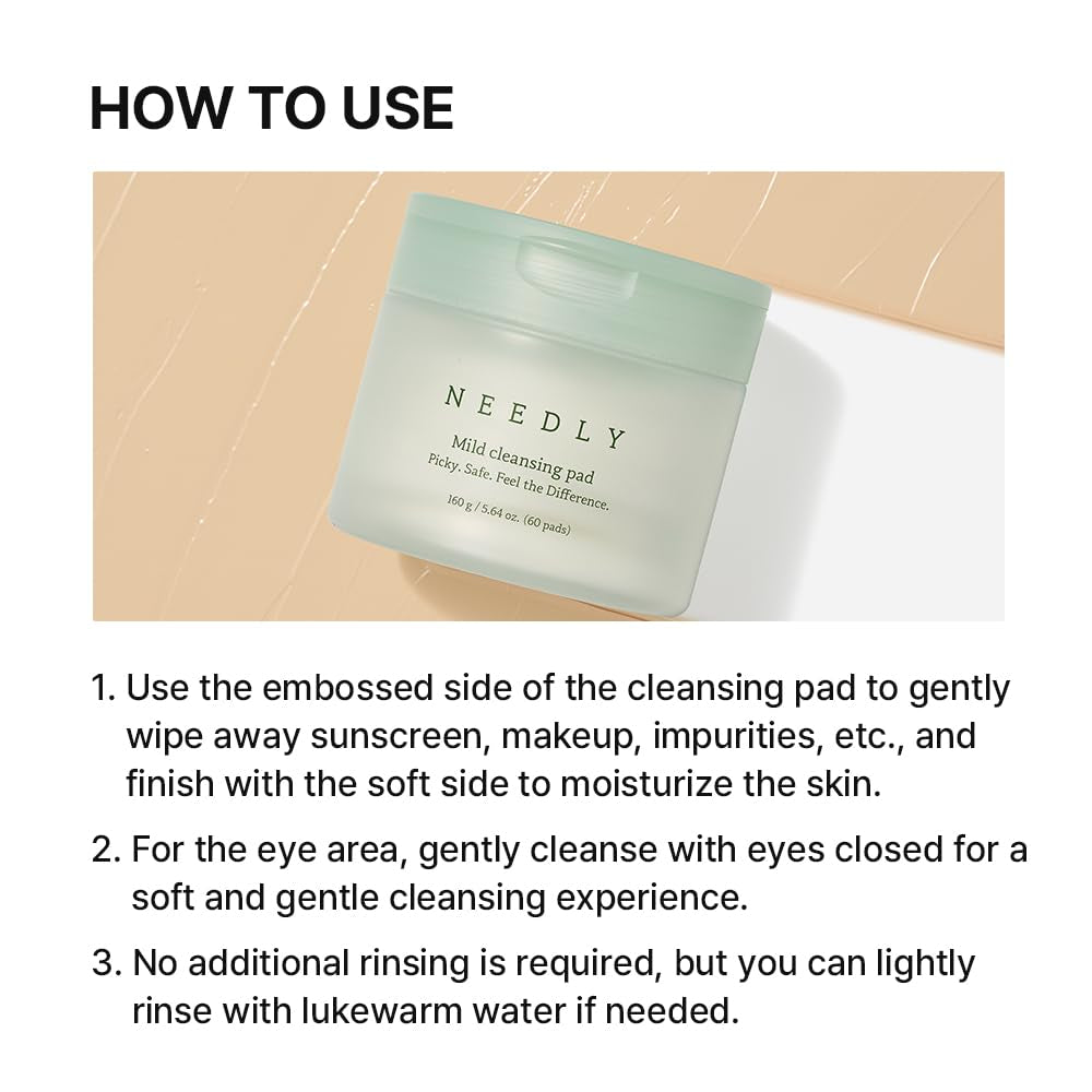 NEEDLY Mild Cleansing Pad – 60 Pads | Gentle Triple Makeup Remover for Sensitive Skin