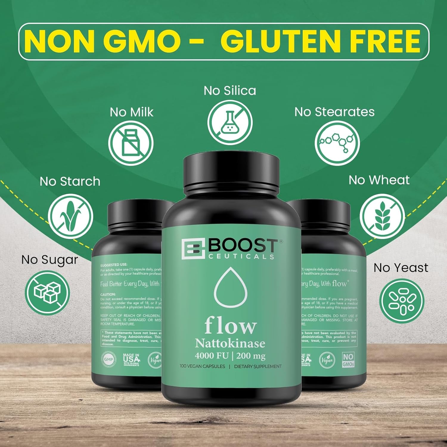 BoostCeuticals Flow Nattokinase 4000FU | 200mg – 100 Vegan Capsules | Heart, Circulation & Blood Flow Support