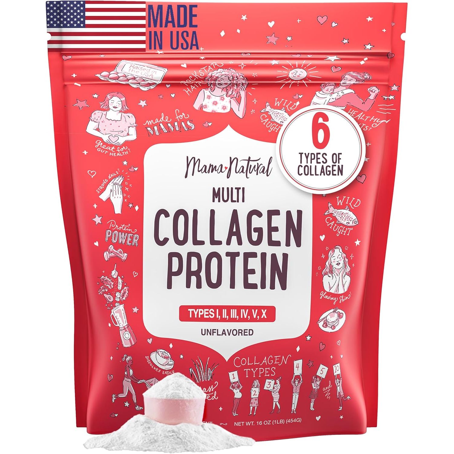 Mama Natural  Multi Collagen Protein, Unflavored - 454g