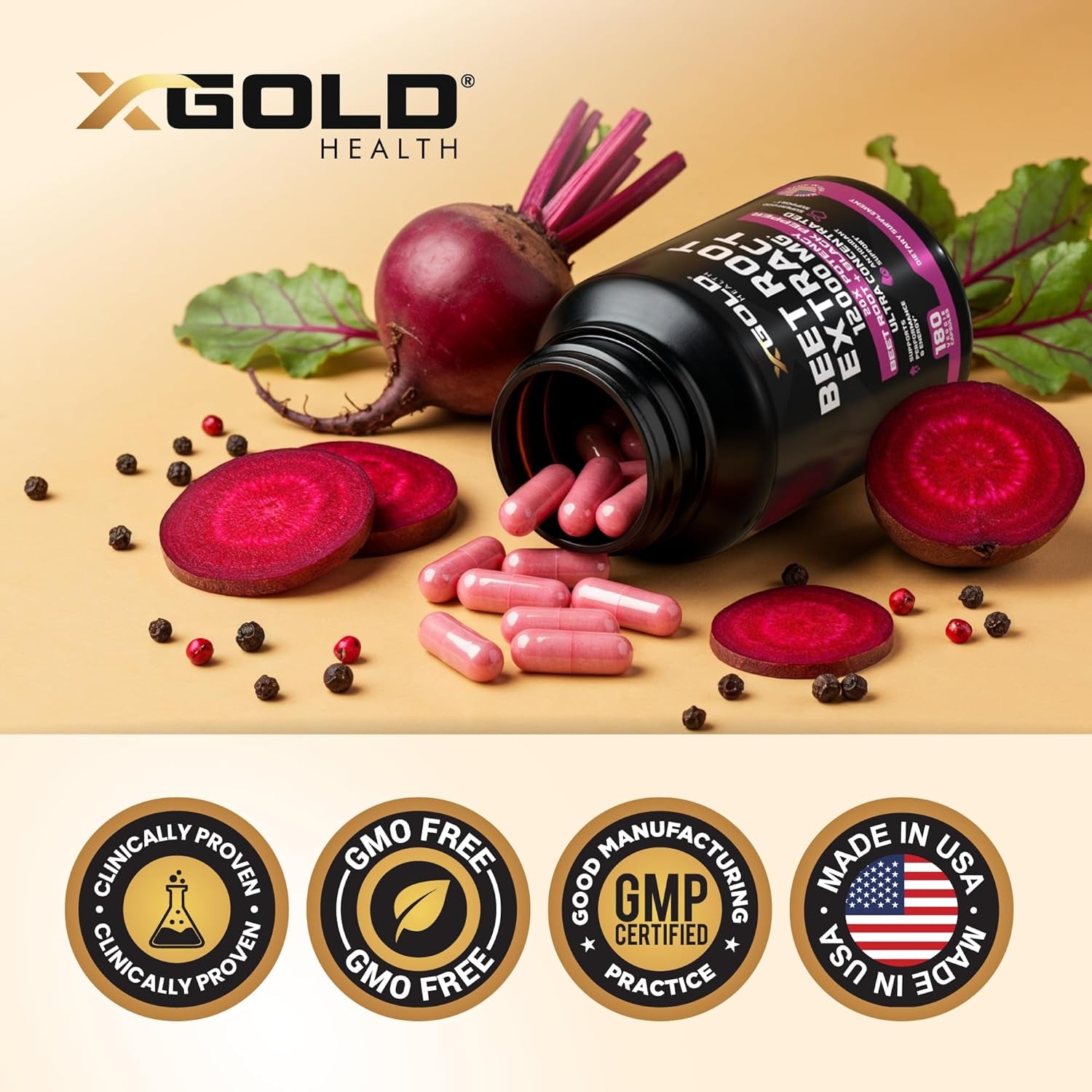 X Gold Health Beet Root Extract 12000mg – 180 Capsules | High-Potency Nitric Oxide Booster for Energy, Endurance & Circulation