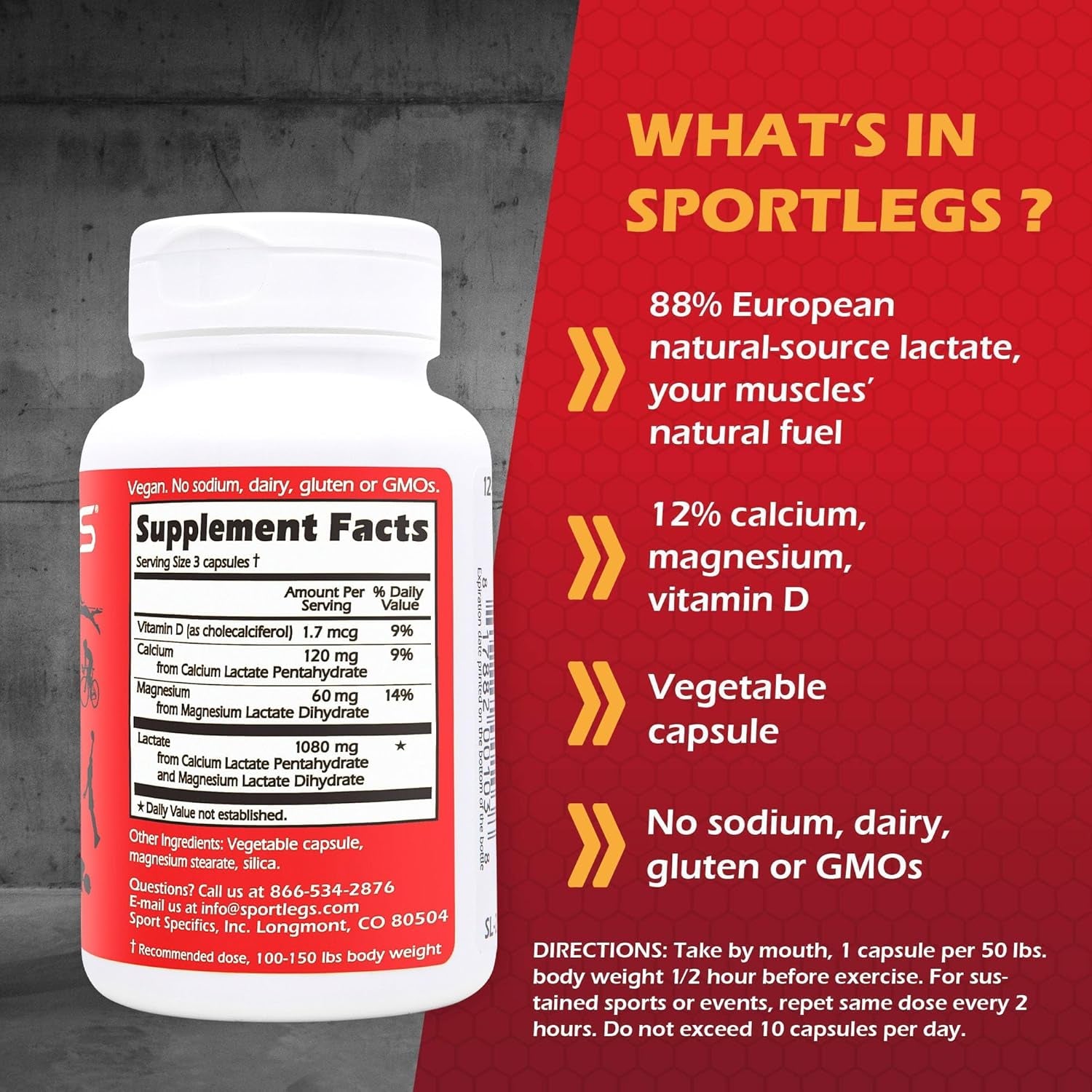SPORTLEGS Fast Fitness Boost Dietary Supplement – 120 Capsules | Reduces Lactic Acid for Peak Performance