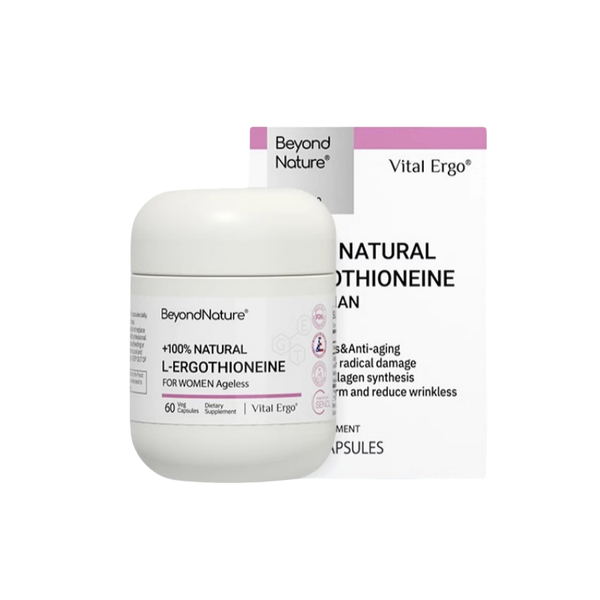 BEYOND NATURE +100% Natural L-Ergothioneine – 60 Tablets | Deep Cellular Anti-Aging with Glutathione, Vitamin C & Niacinamide