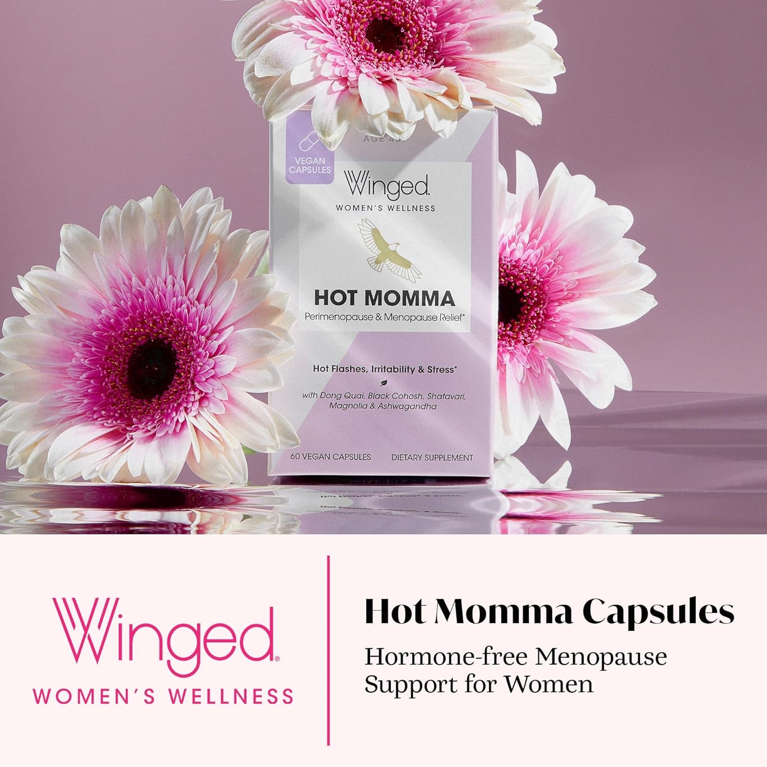 Winged Wellness Hot Momma Perimenopause & Menopause – 60 Vegan Capsules | Hormone-Free Relief for Hot Flashes, Mood & Sleep Support