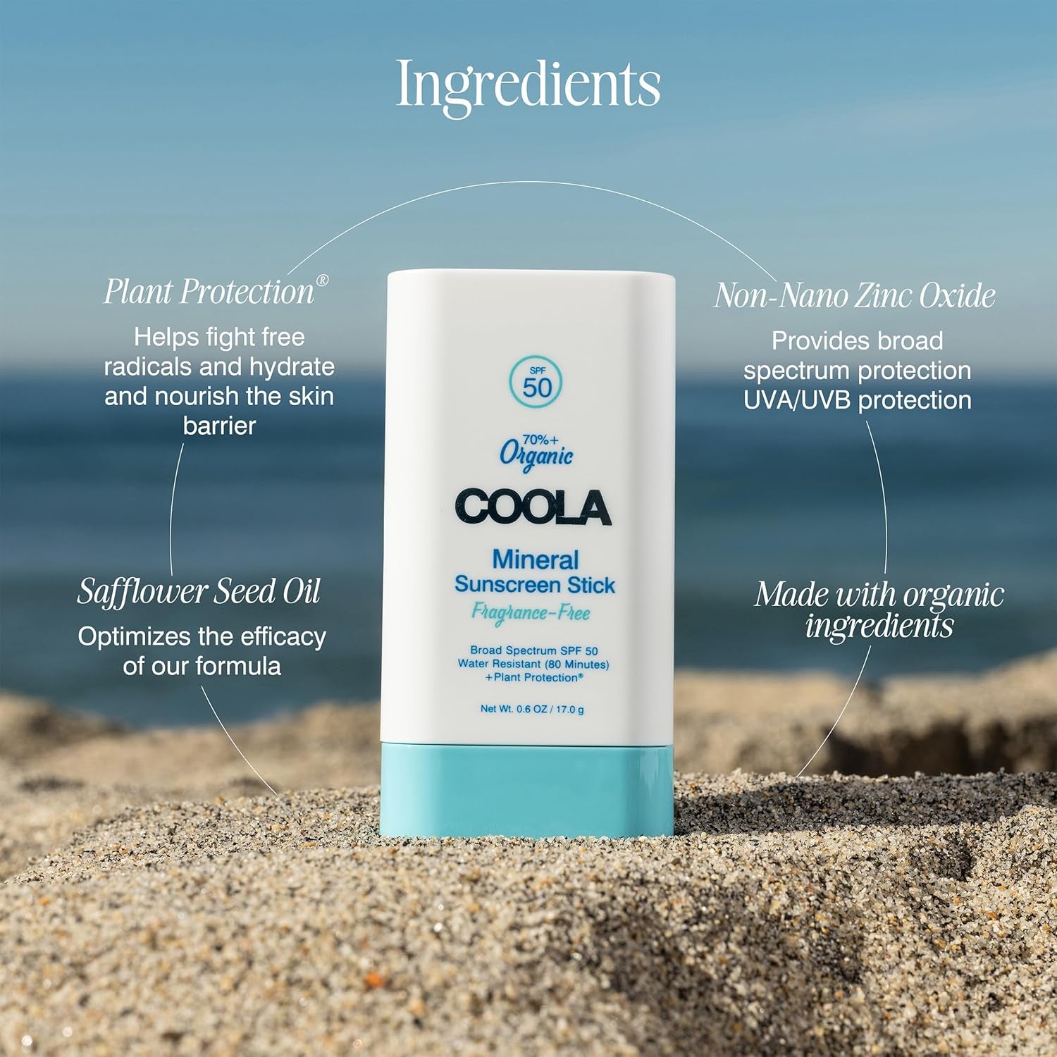 COOLA Mineral Sunscreen Stick SPF 50 Fragrance-Free – 17g | Sheer, Reef-Safe Sun Protection for Sensitive Skin