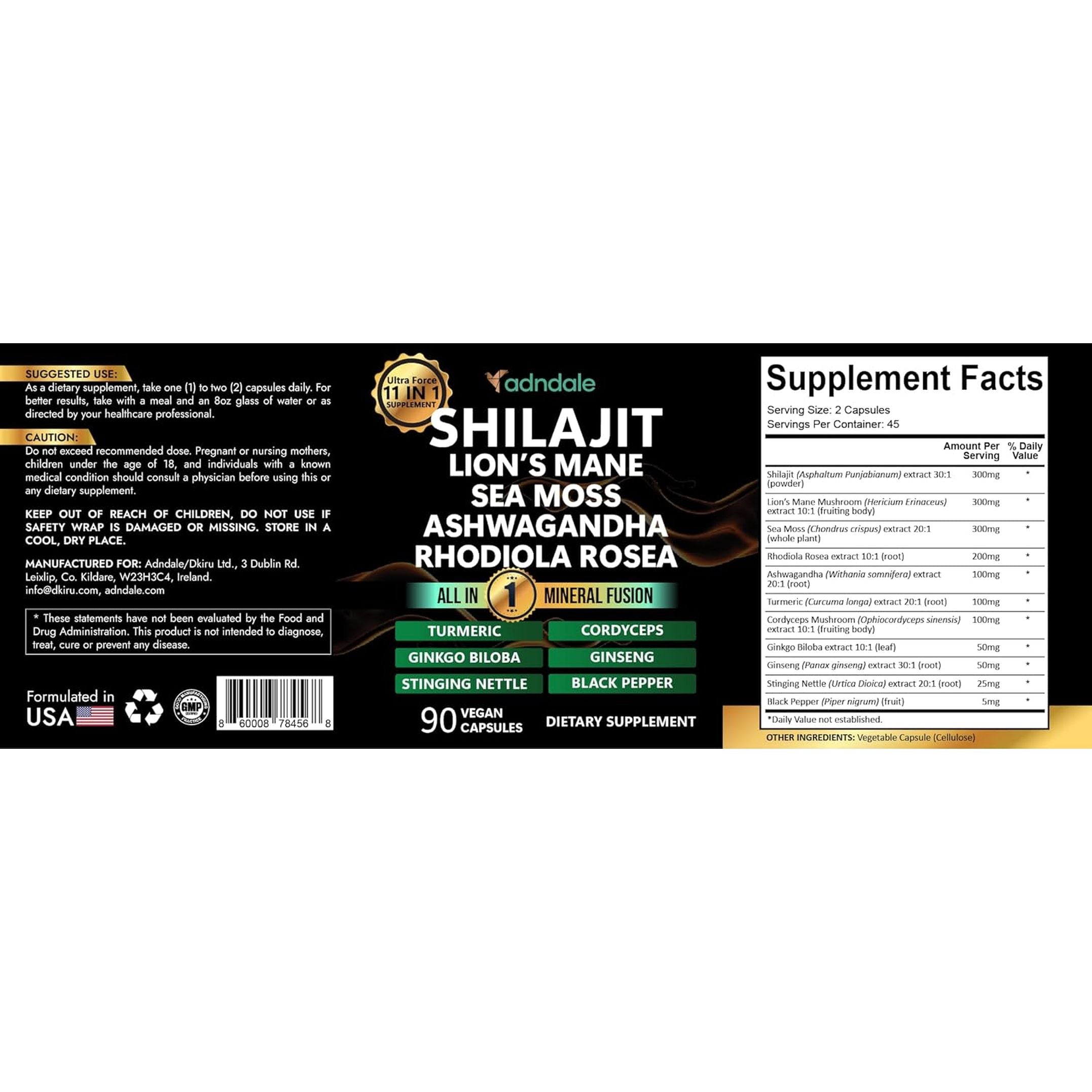 Adndale Shilajit 11-In-1 Supplement - 90 Capsules