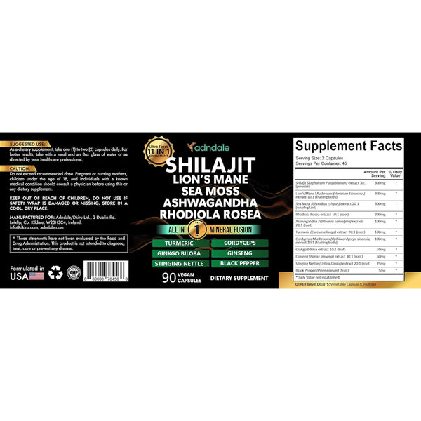 Adndale Shilajit 11-In-1 Supplement - 90 Capsules