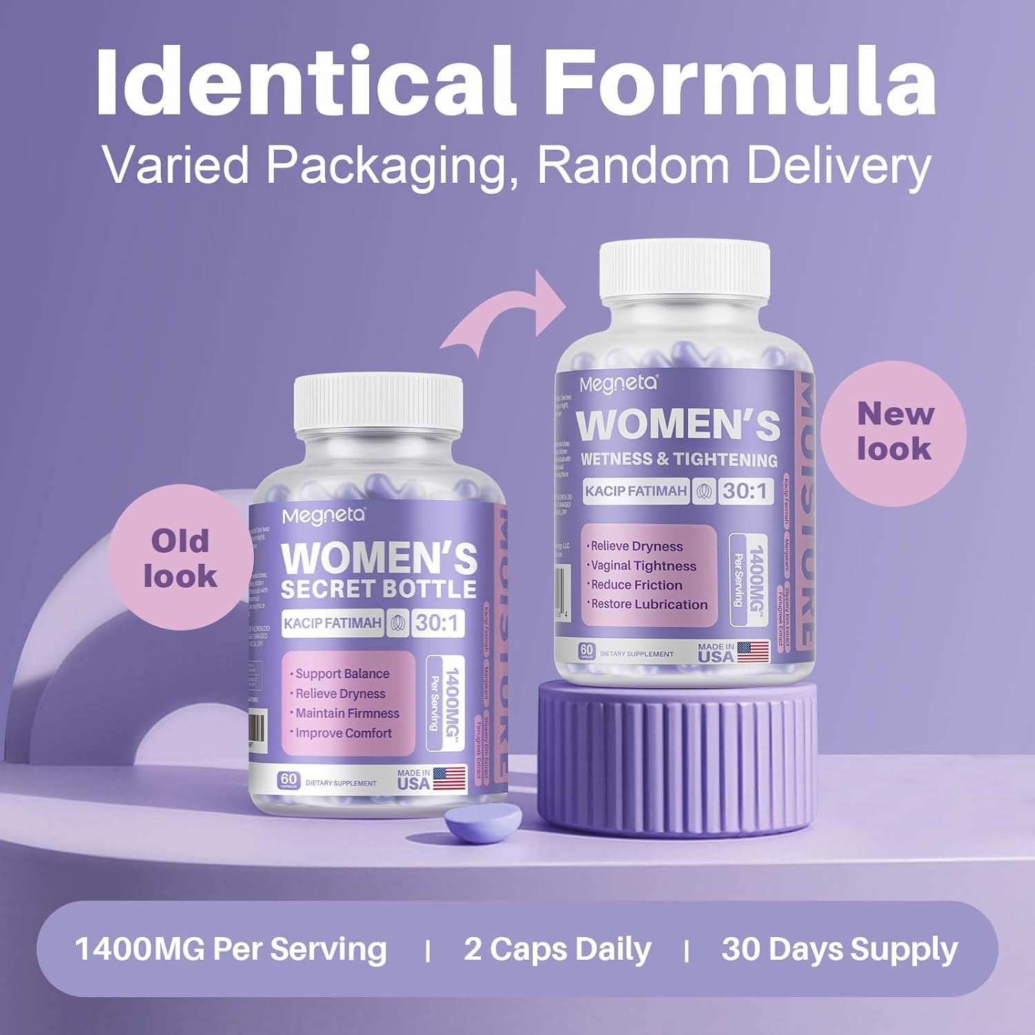 MEGNETA Vaginal Moisturizer – 60 Capsules | Kacip Fatimah, Manjakani & Slippery Elm for Intimate Health & Moisture