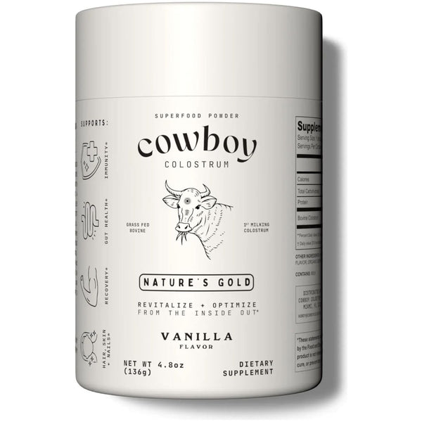 COWBOY COLOSTRUM Bovine Colostrum Powder for Women & Men – 136g | First Day Milking, Immune & Gut Support (Vanilla Flavor, 40 Servings)