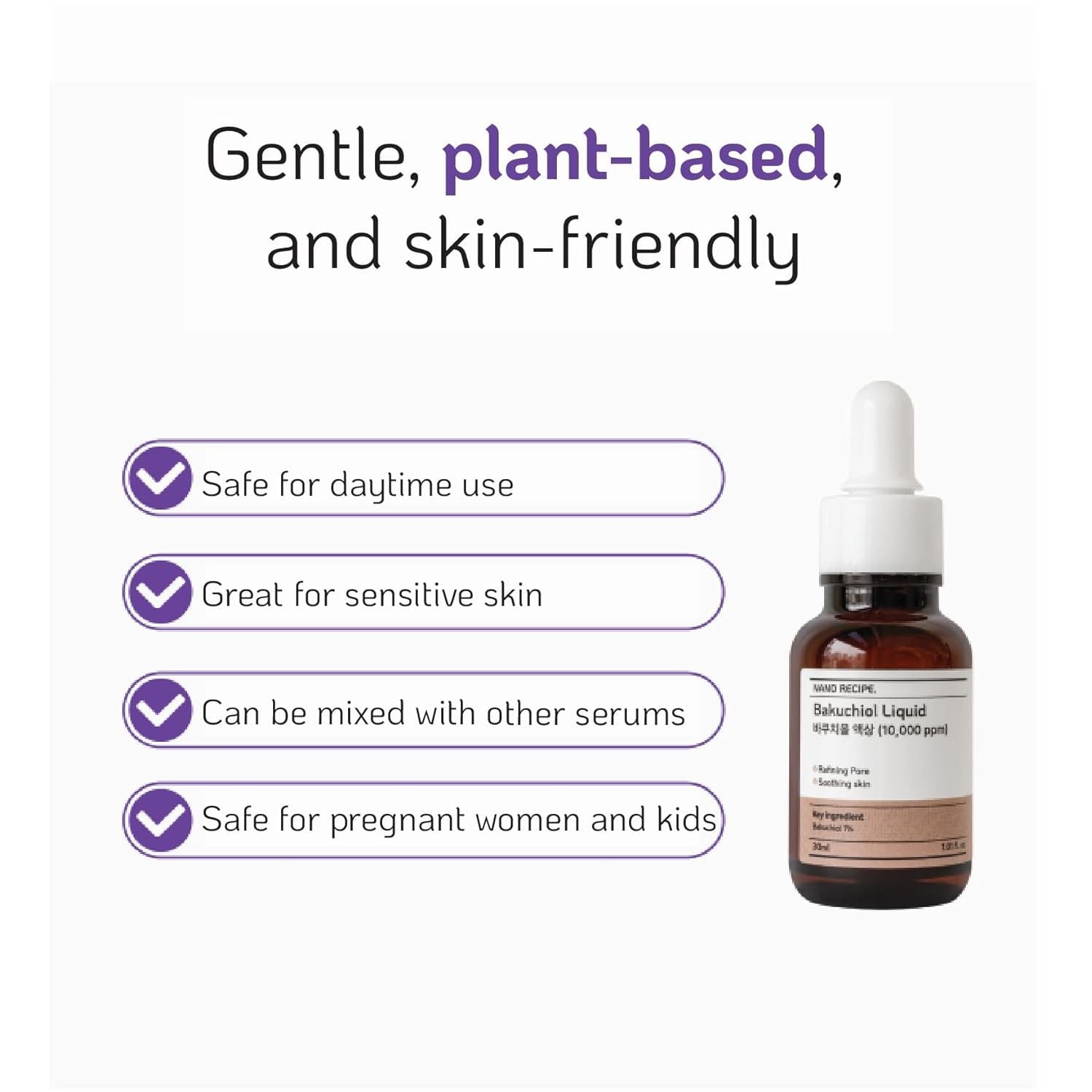 Korean Bakuchiol Concentrate Mix 2 Drops in Any Step of Your Skin Care Routine Retinol Alternative Non GMO Vegan Certificate Safe Natural Botanical Antioxidant Cold Pressed 10000Ppm 30Ml