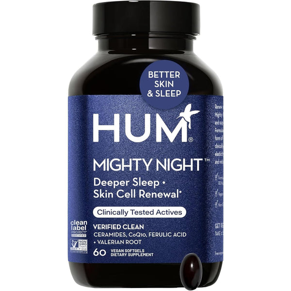 HUM Mighty Night – 60 Vegan Softgels | Nighttime Skin Renewal & Deep Sleep Support