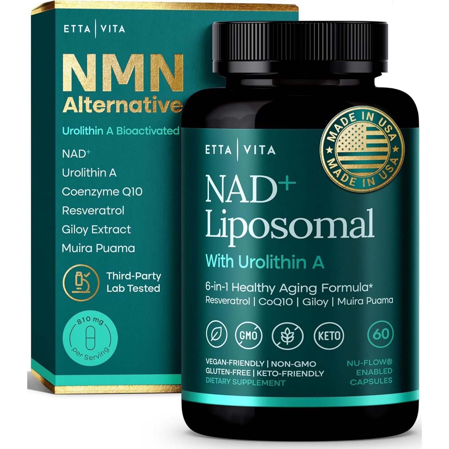 Muira Puama Liposomal NAD+ Supplement - Resveratrol, Urolithin A, Coq10 (Made in USA) NAD Supplement for Natural Energy, Brain Fog, Digestion, Detox, Gut Health, Microbiome, NR NMN Replacement