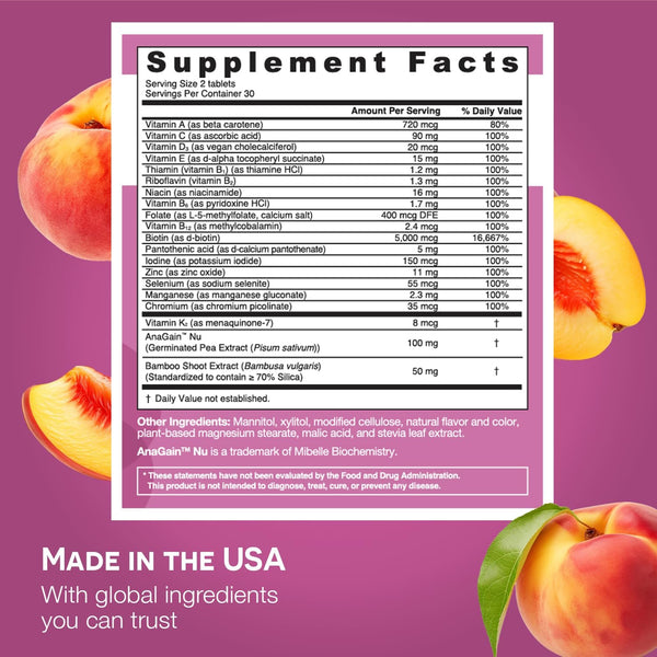 EZ Melts Dissolvable Vitamins Women’s Multi + Hair Growth – 60 Tablets | Fast-Melting Multivitamin with AnaGain Nu for Hair, Skin & Nail Health