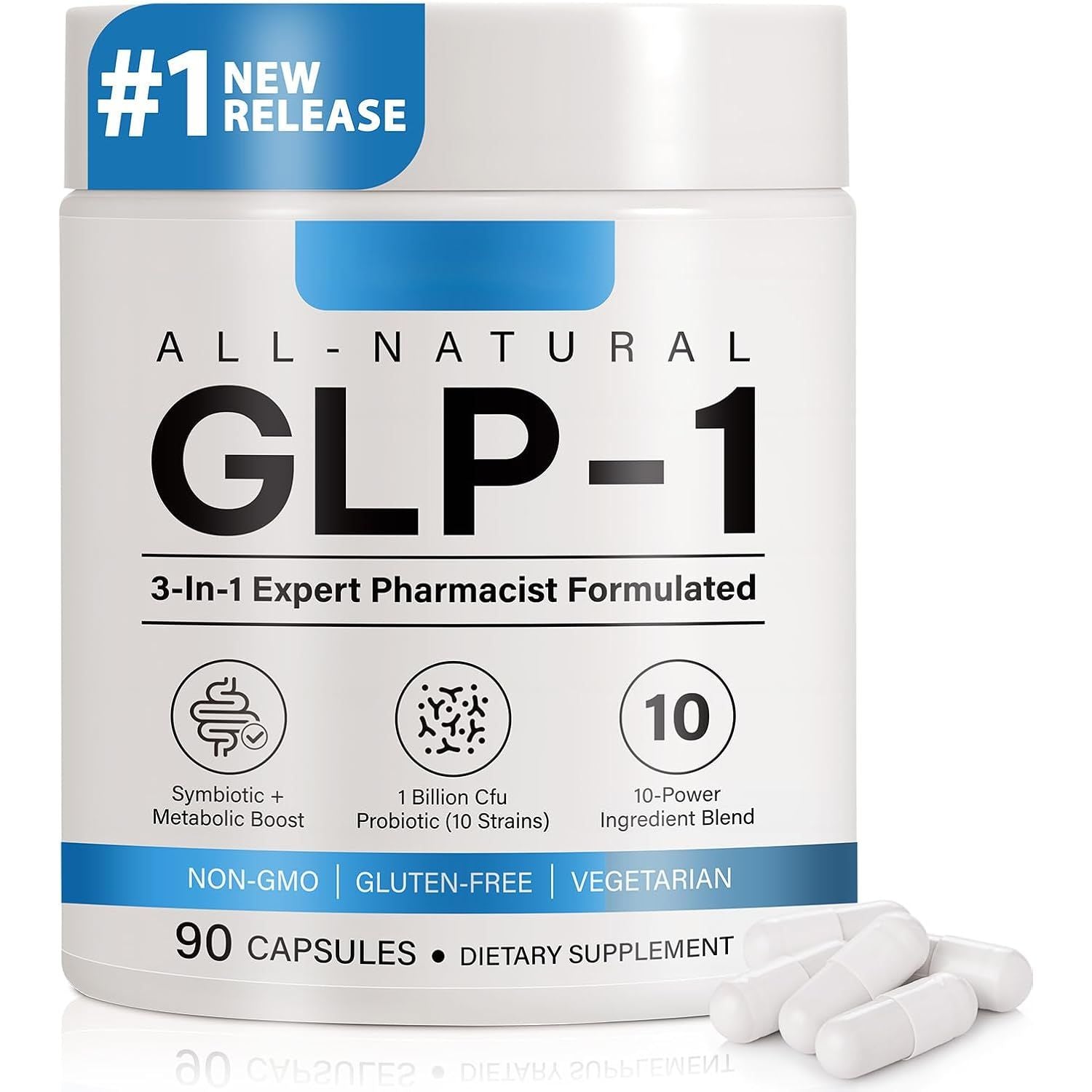 GLP-1 Supplement for Women and Men, Hunger & Metabolism Support - Support GLP1 Naturally, with Prebiotic & Probiotic Blend (90 Capsules)