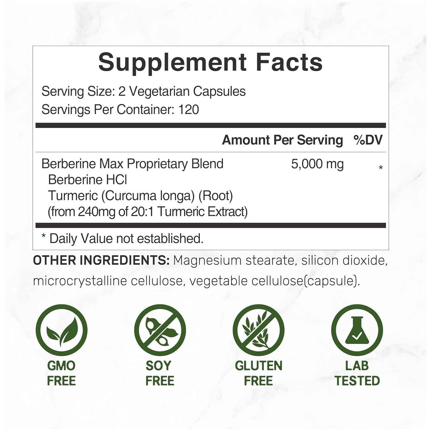 Berberine Max Supplement with Turmeric, 5,000Mg per Serving, 240 Veggie Capsules – 97% Pure Berberine HCL – 25:1 Berberine Root Extract – Vegetarian Friendly, Non-Gmo