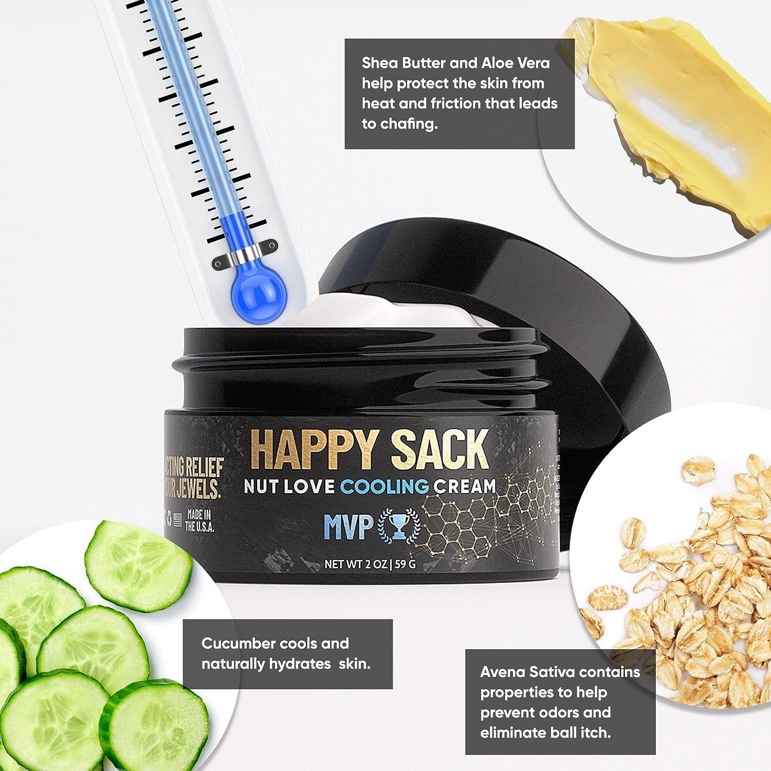 Happy Sack Nut Love Cooling Cream, anti Chafing Ball Cream, Ball Cooling Deodorant for Men, Hygiene for Groin, Fresh Balls, MVP Scent, 2 Oz