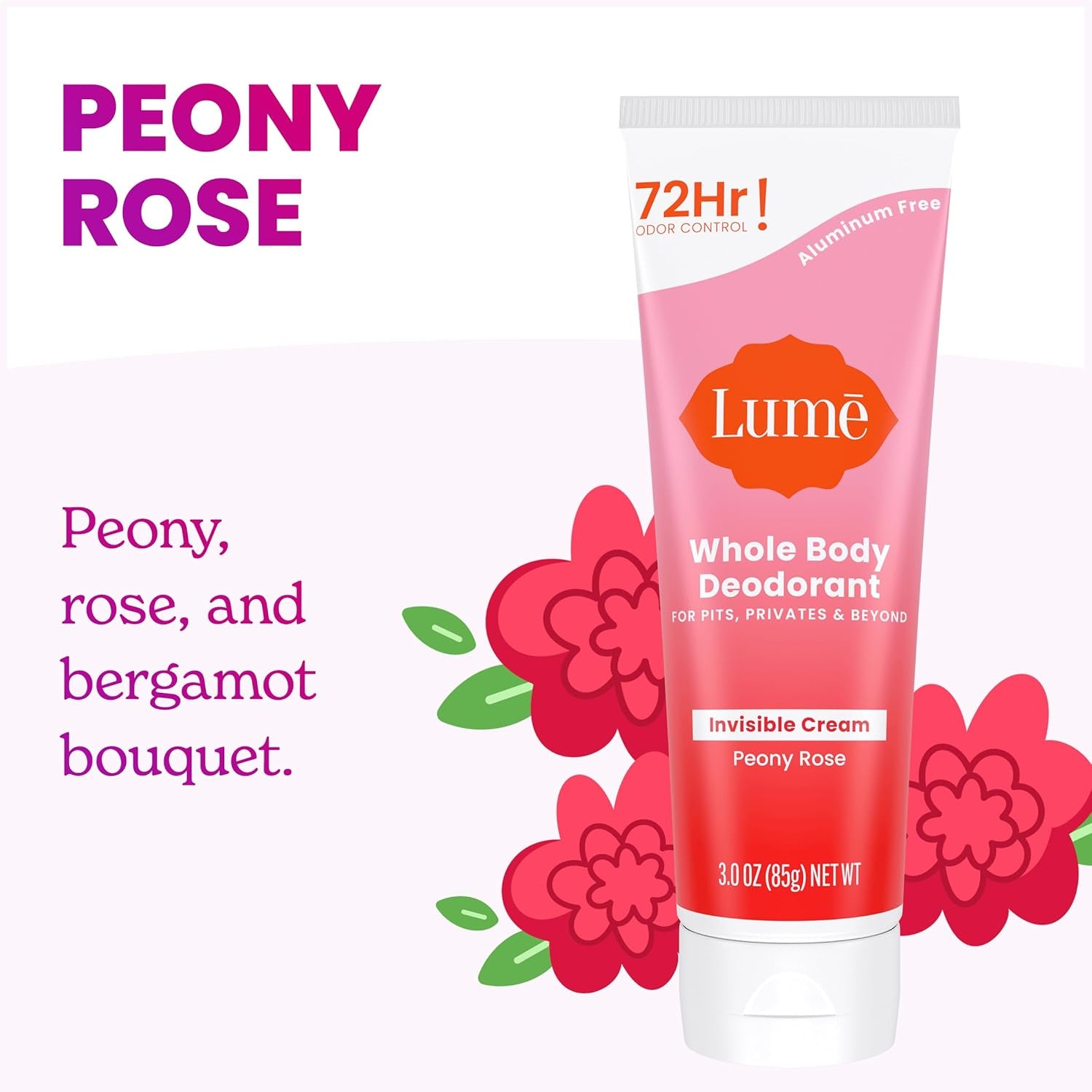 Lume Whole Body Deodorant - Invisible Cream (Peony Rose) - 85g (Pack of 2)