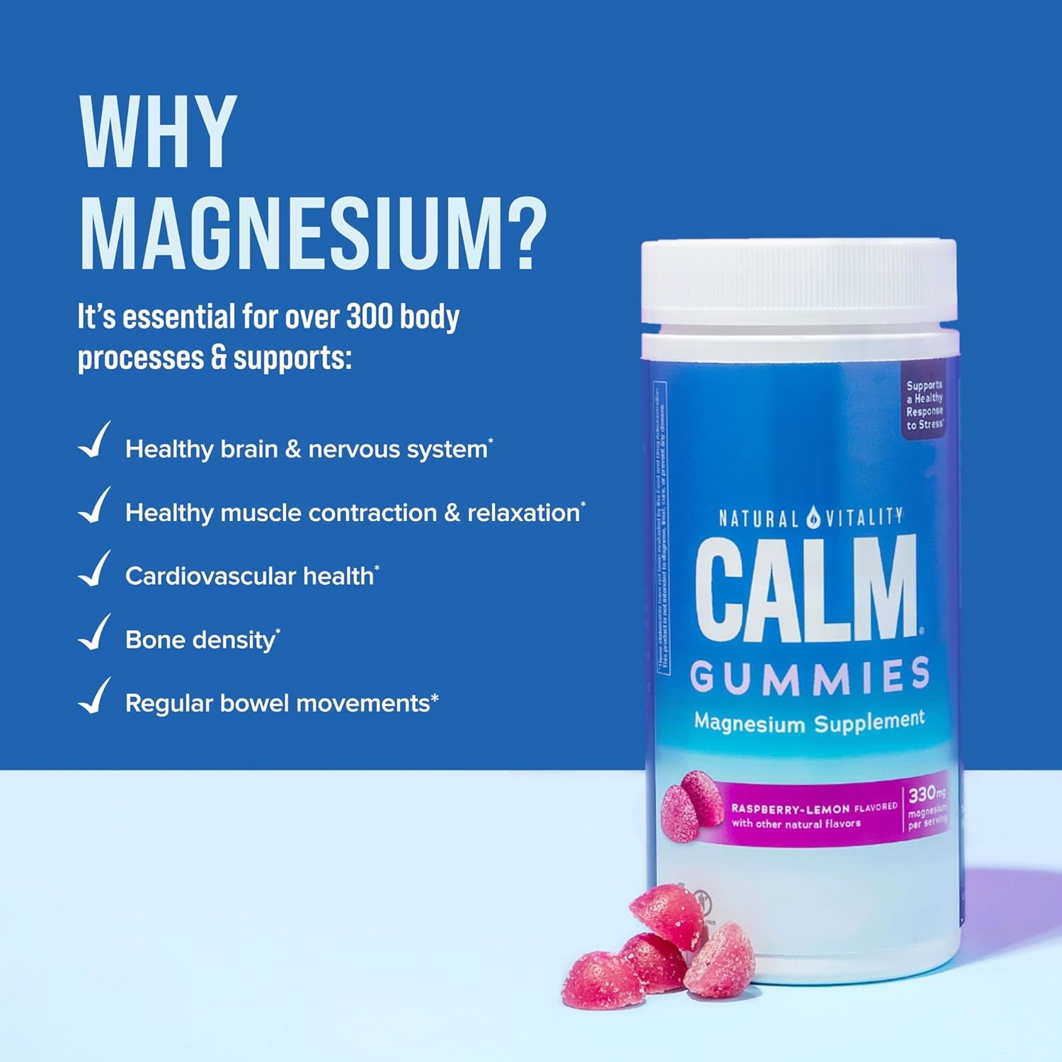 Natural Vitality Calm Magnesium Gummies – 240 Gummies (Raspberry-Lemon Flavour) | Stress Relief, Relaxation & Better Sleep Support
