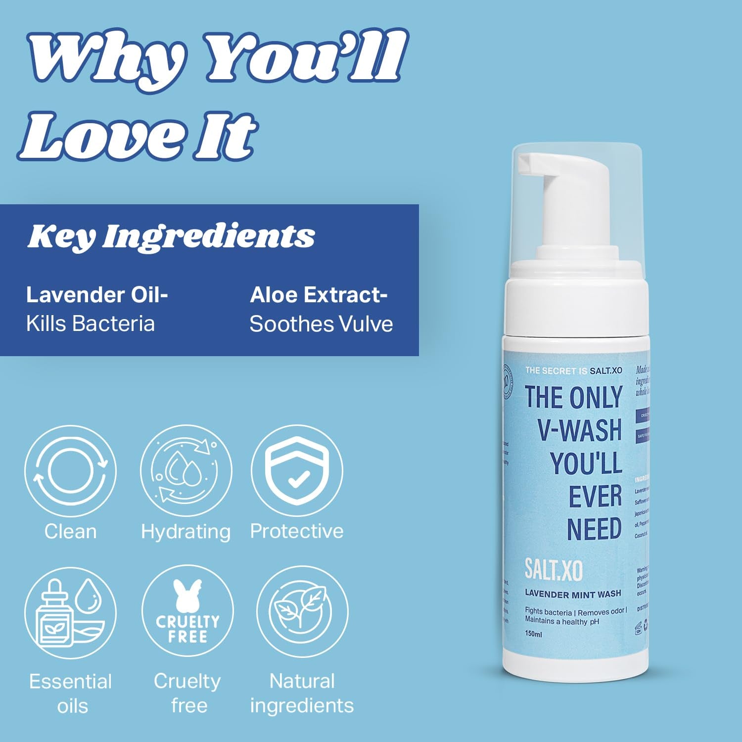 SALT.XO Lavender Mint Wash – 150ml | Gentle, pH-Balancing Plant-Based Yoni Wash