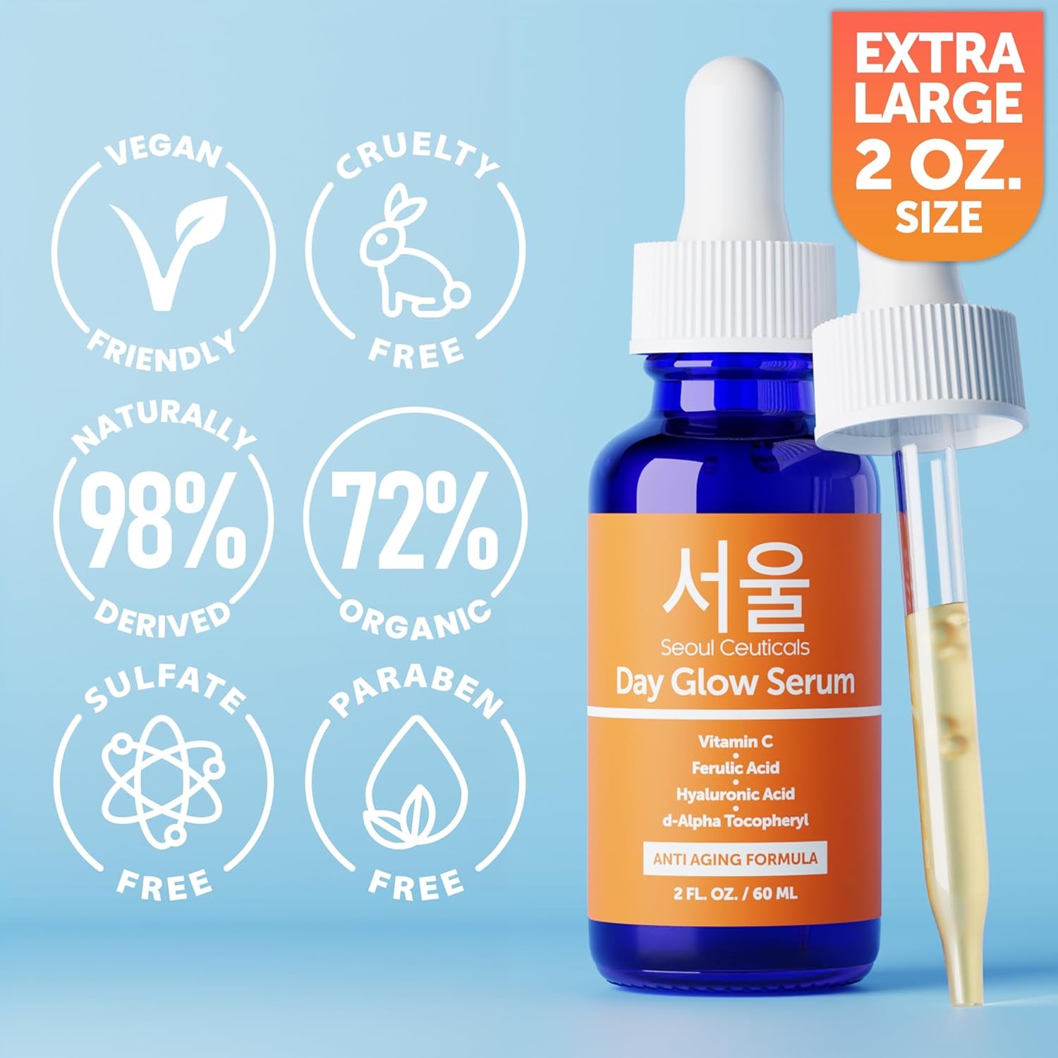 SeoulCeuticals Day Glow Serum – 60ml | Korean Vitamin C + Ferulic Acid Brightening & Anti-Aging Treatment