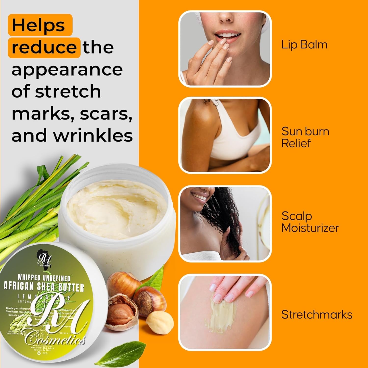 RA COSMETICS Whipped With Lemongrass African Shea Butter – 340g | Energising Moisture, Skin Firming & Brightening Care