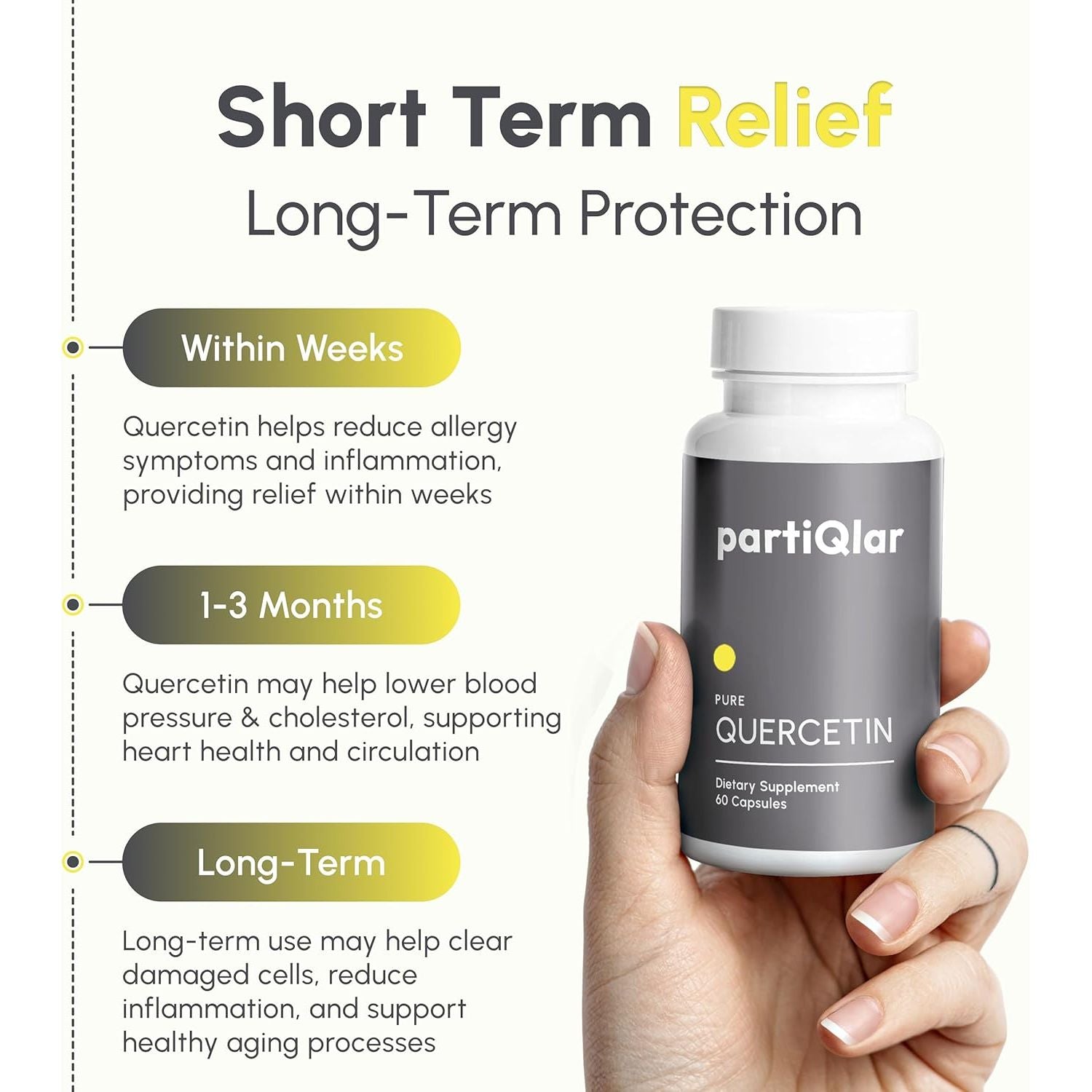 Quercetin Supplement - High Purity - 500 Mg per Capsule - 60 Capsules - Third Party Tested - Supports Overall Health & Well Being