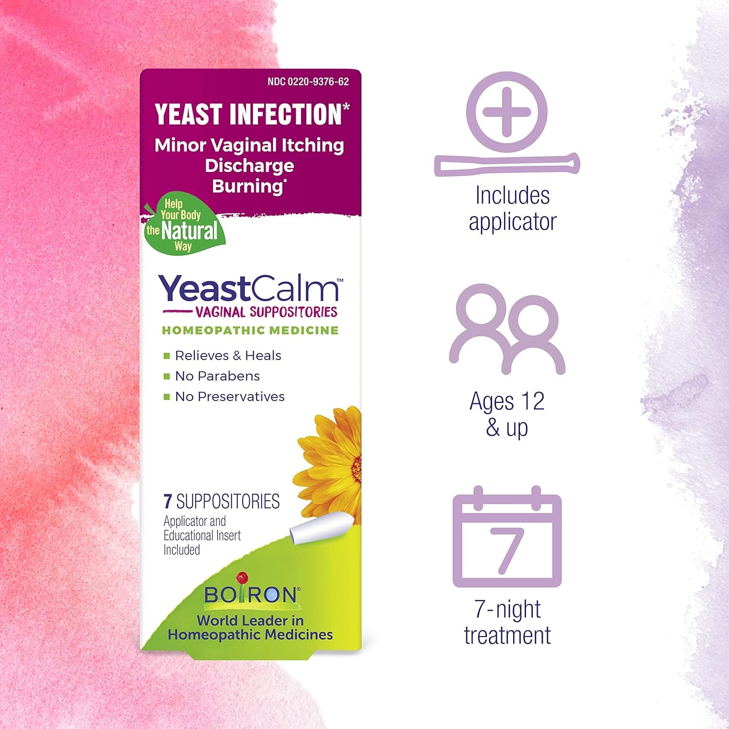 Boiron YeastCalm Homeopathic Medicine – 7 Suppositories | Vaginal Itching & Burning Relief