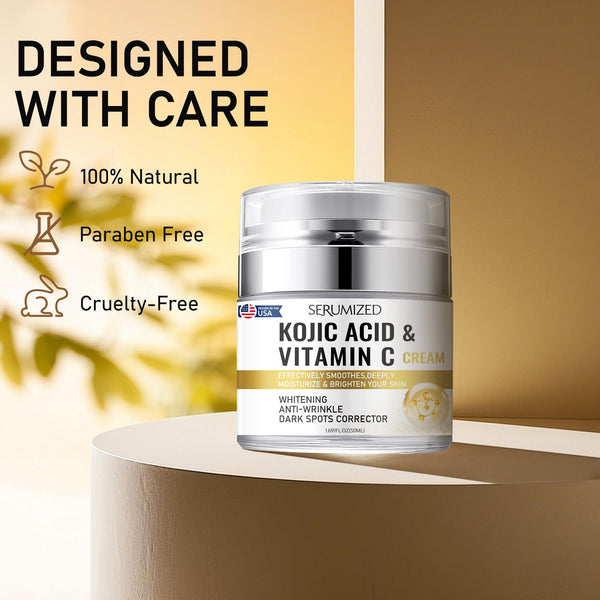 Serumized Kojic Acid & Vitamin C Brightening Cream – 50ml | Fade Dark Spots, Smooth Skin Texture & Boost Radiance