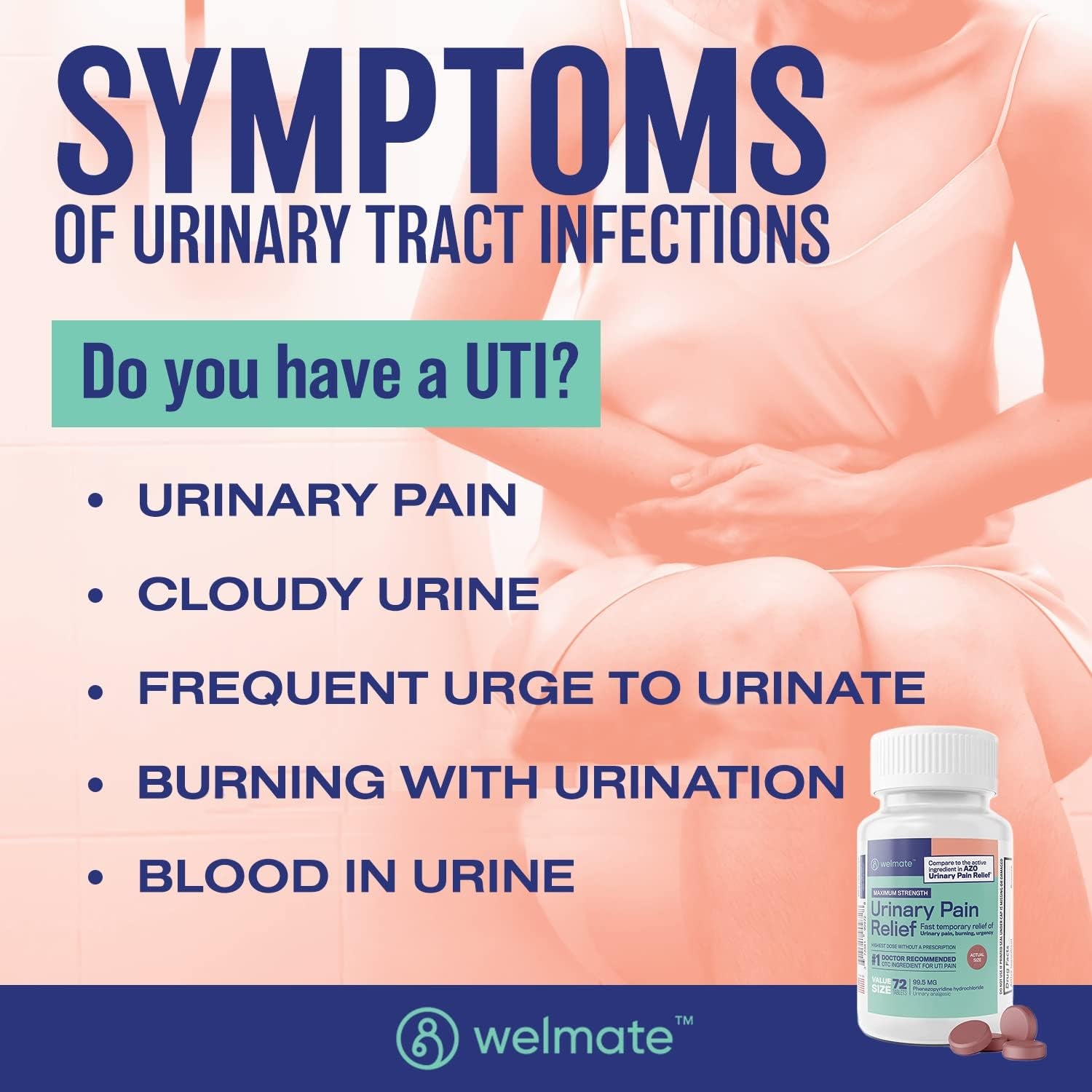 WELMATE Urinary Pain Relief – 72 Tablets | Fast-Acting UTI Symptom Relief