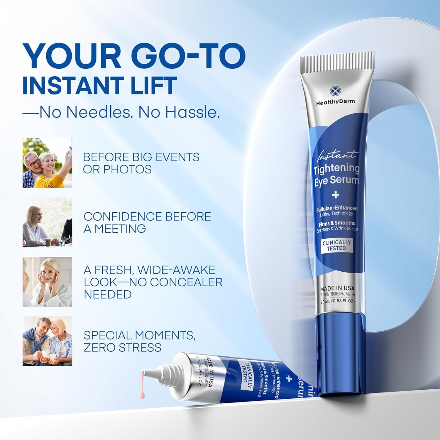 HealthyDerm Instant Tightening Eye Serum + Pullulan Enhanced Lifting Technology – 20ml | Instant Eye Lift & Wrinkle Smoother