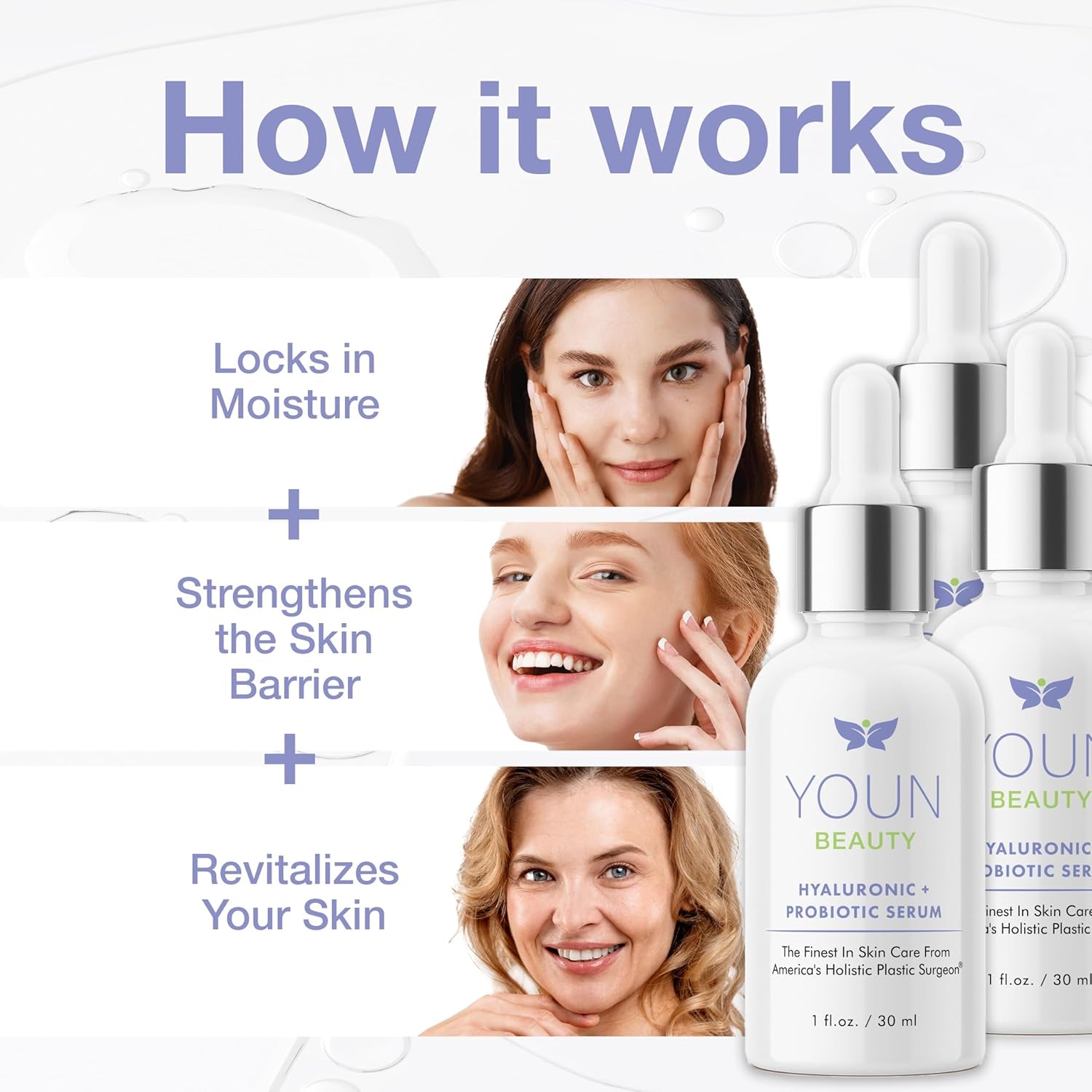 YOUN Beauty Hyaluronic + Probiotic Serum – 30ml | Hydrating & Skin-Balancing Facial Serum