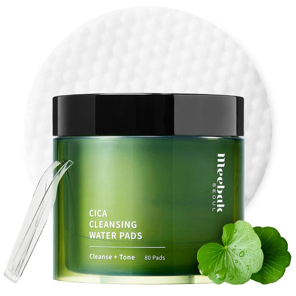Meebak Cica Cleansing Water Pads – 80 Pads | Gentle Exfoliation & Soothing Makeup Remover