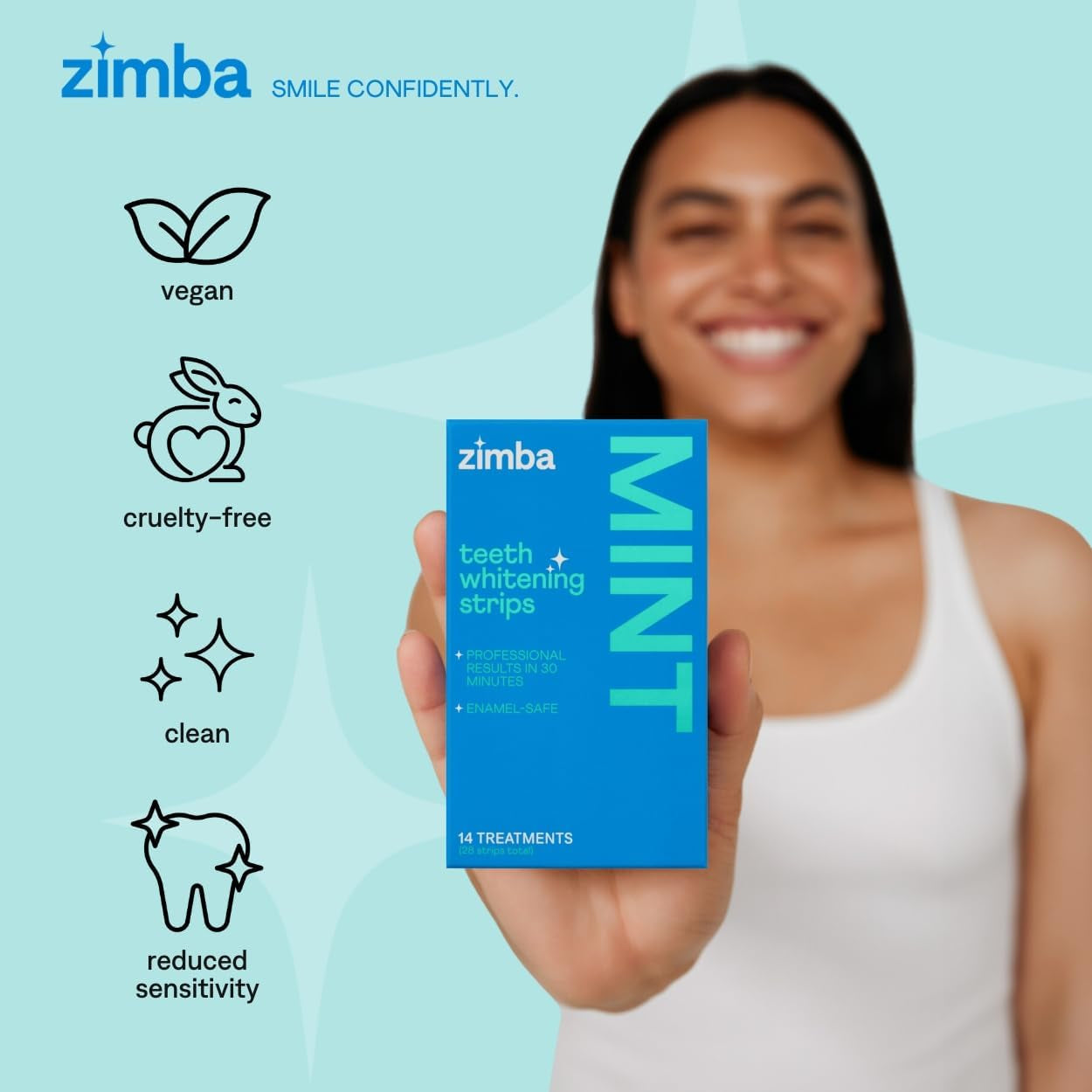 Zimba Mint Teeth Whitening Strips – 14 Treatments (28 Strips) | Whiten Teeth, Remove Stains & Refresh Breath
